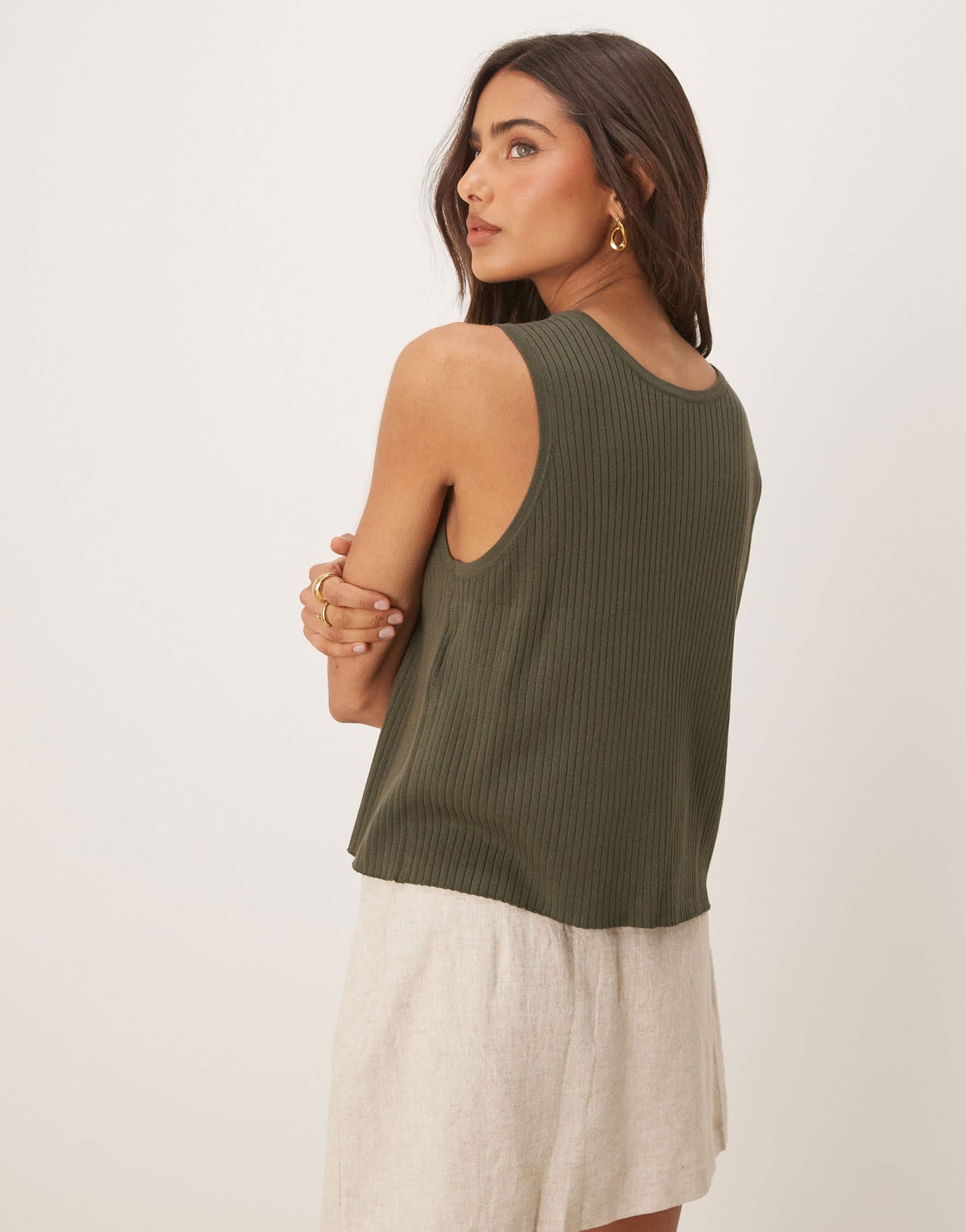 JDY tie front reversible knitted vest in khaki