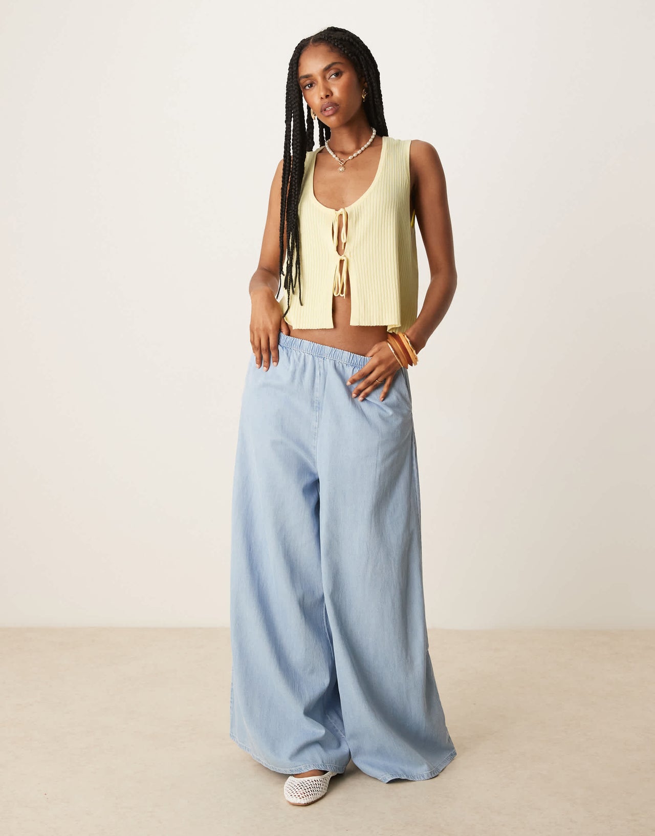 JDY tie front knitted vest in buttermilk yellow
