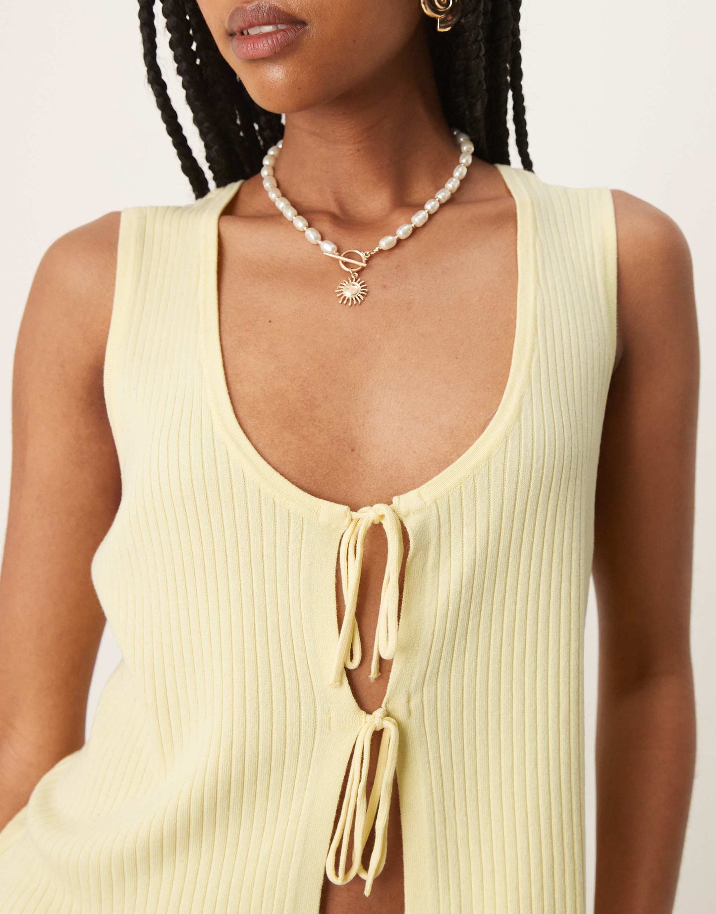 JDY tie front knitted vest in buttermilk yellow