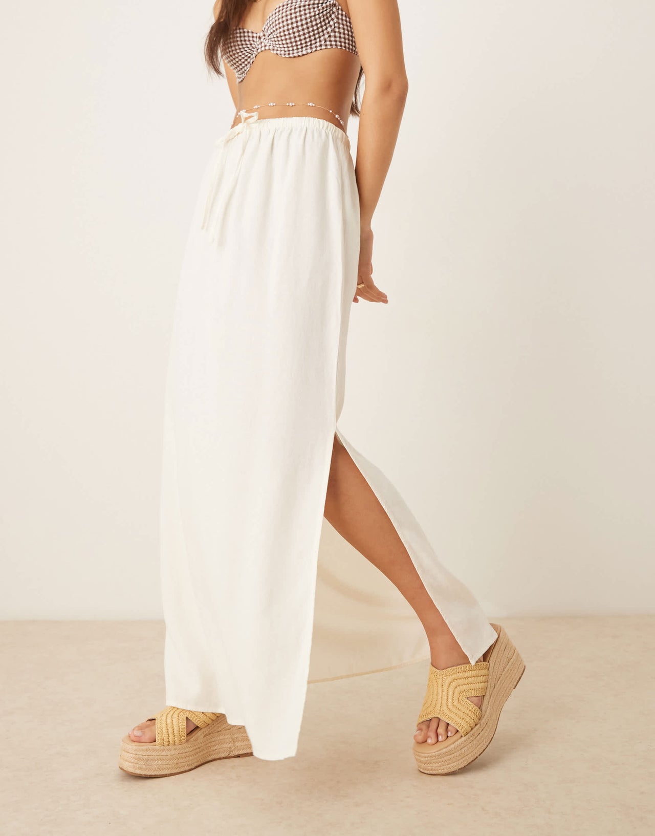 JDY linen mix maxi skirt in white