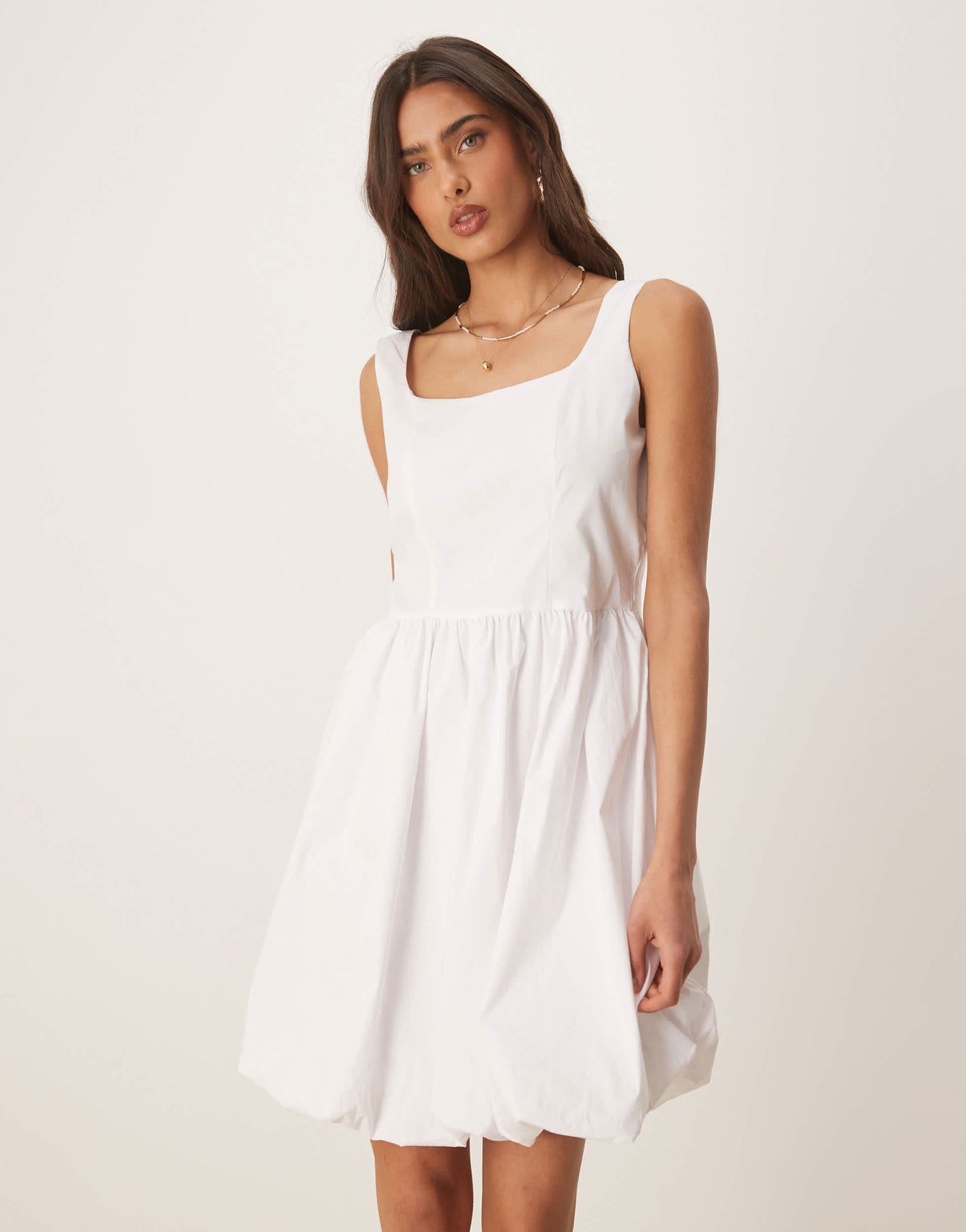 JDY bubble hem mini dress in white
