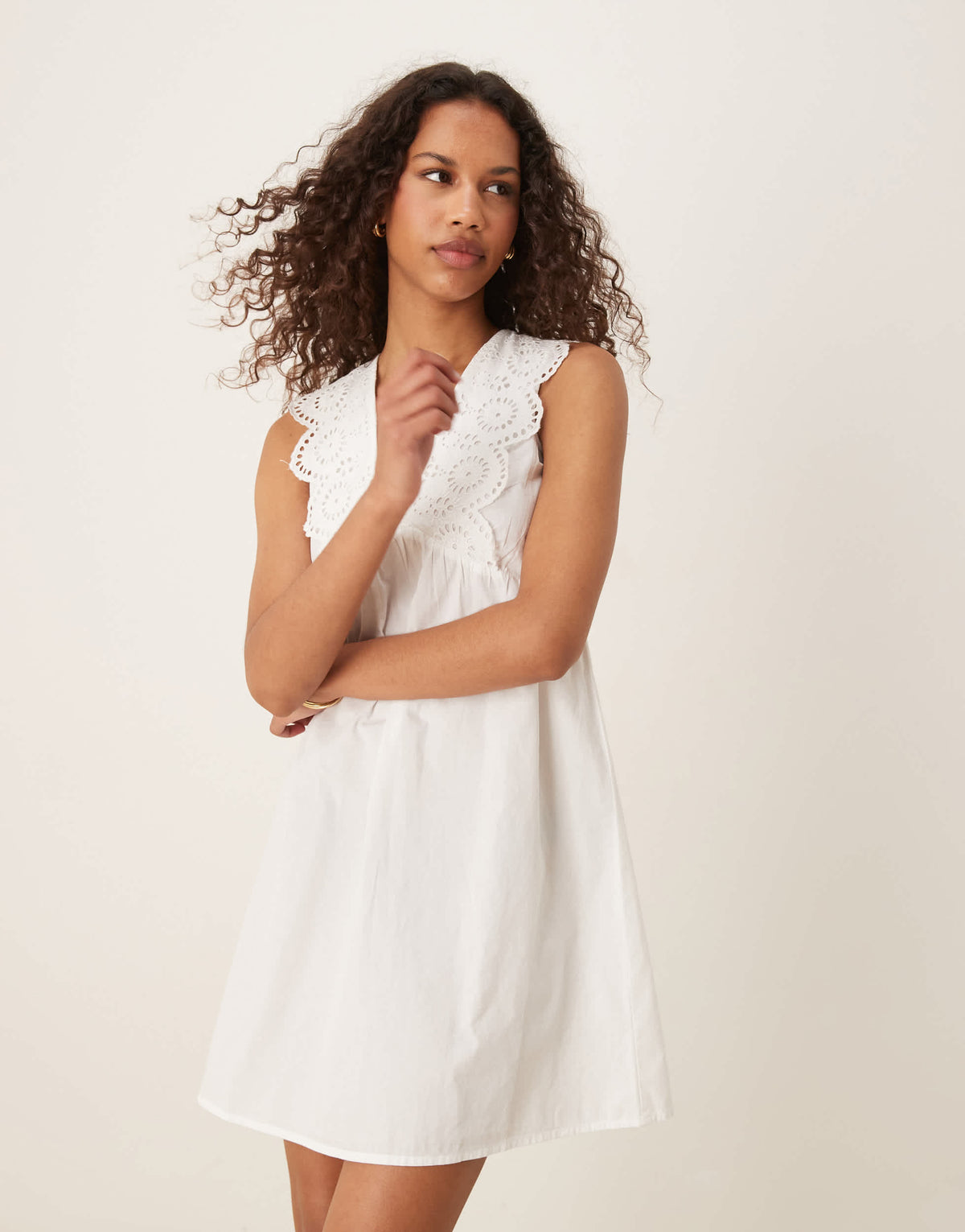 JDY open back broderie details mini dress in white