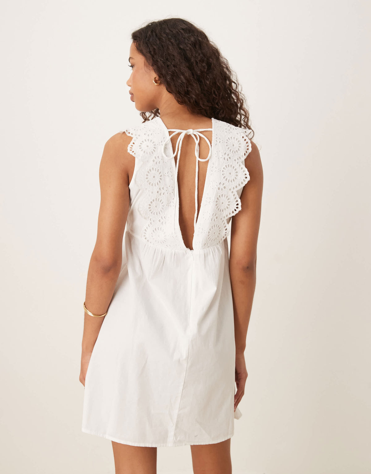 JDY open back broderie details mini dress in white