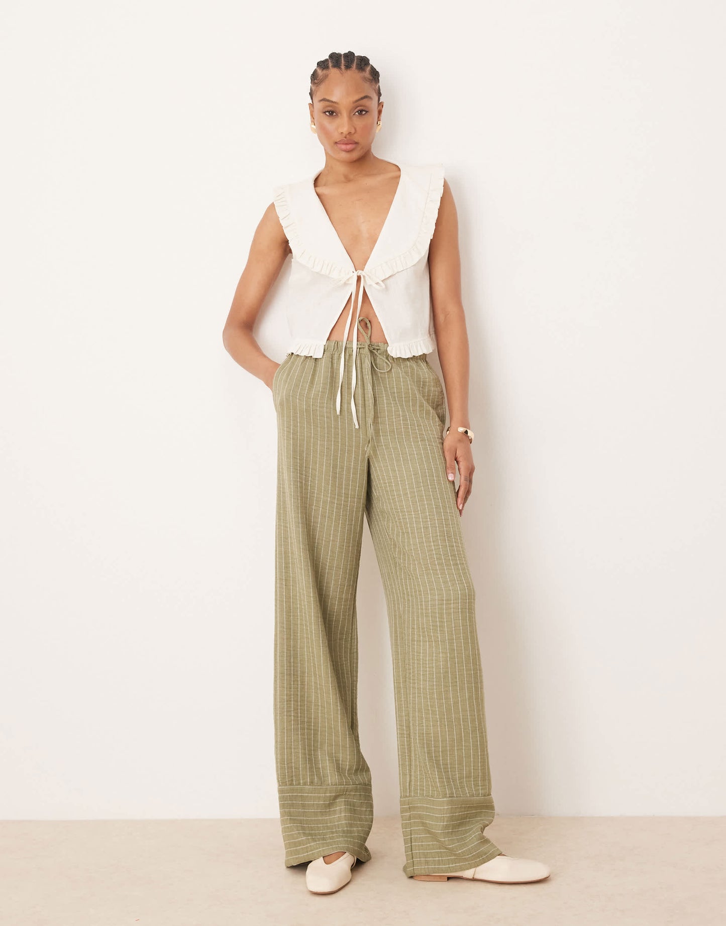 JDY Tall wide leg trousers in green stripes