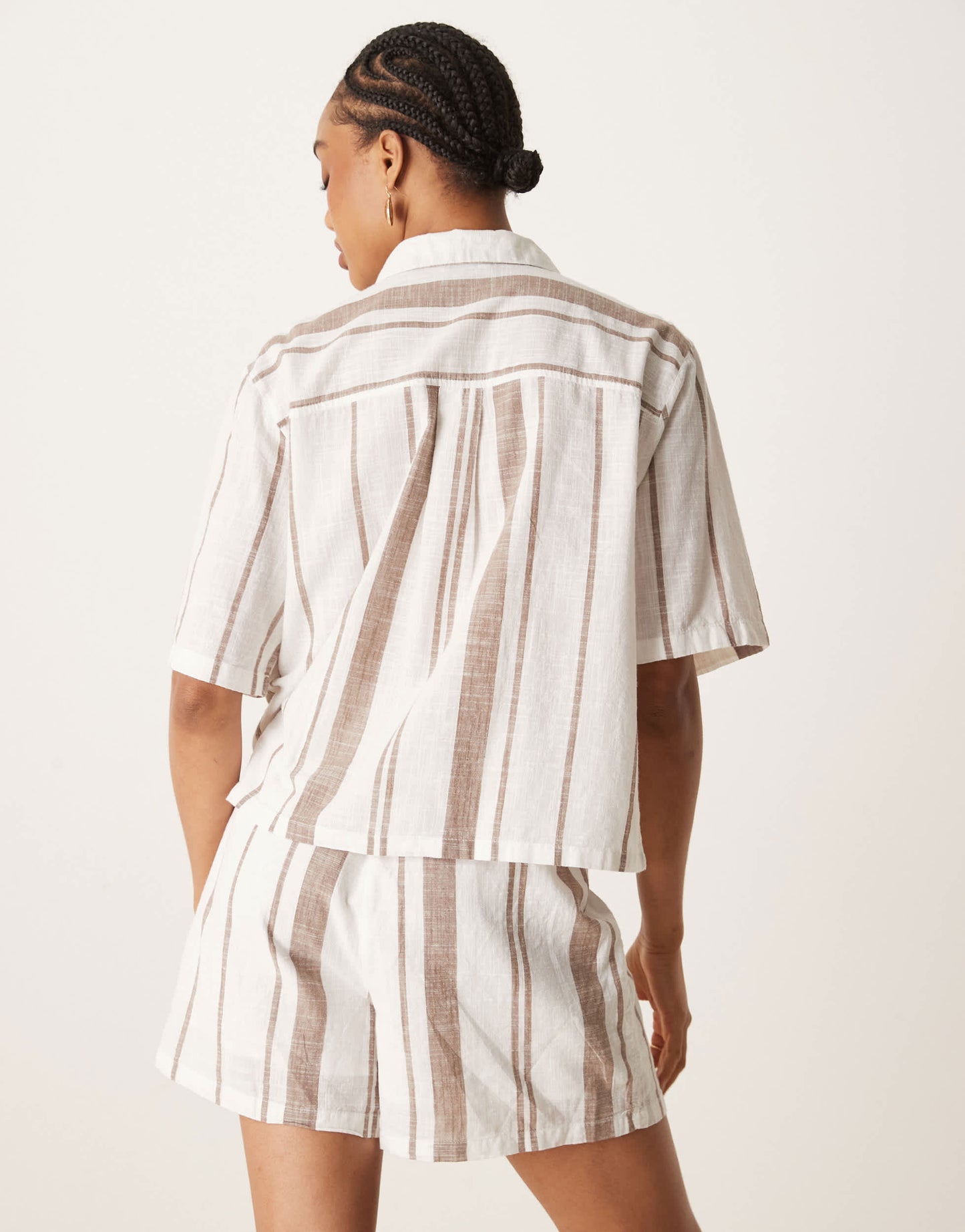 JDY Tall boxy shirt co-ord in beige stripes
