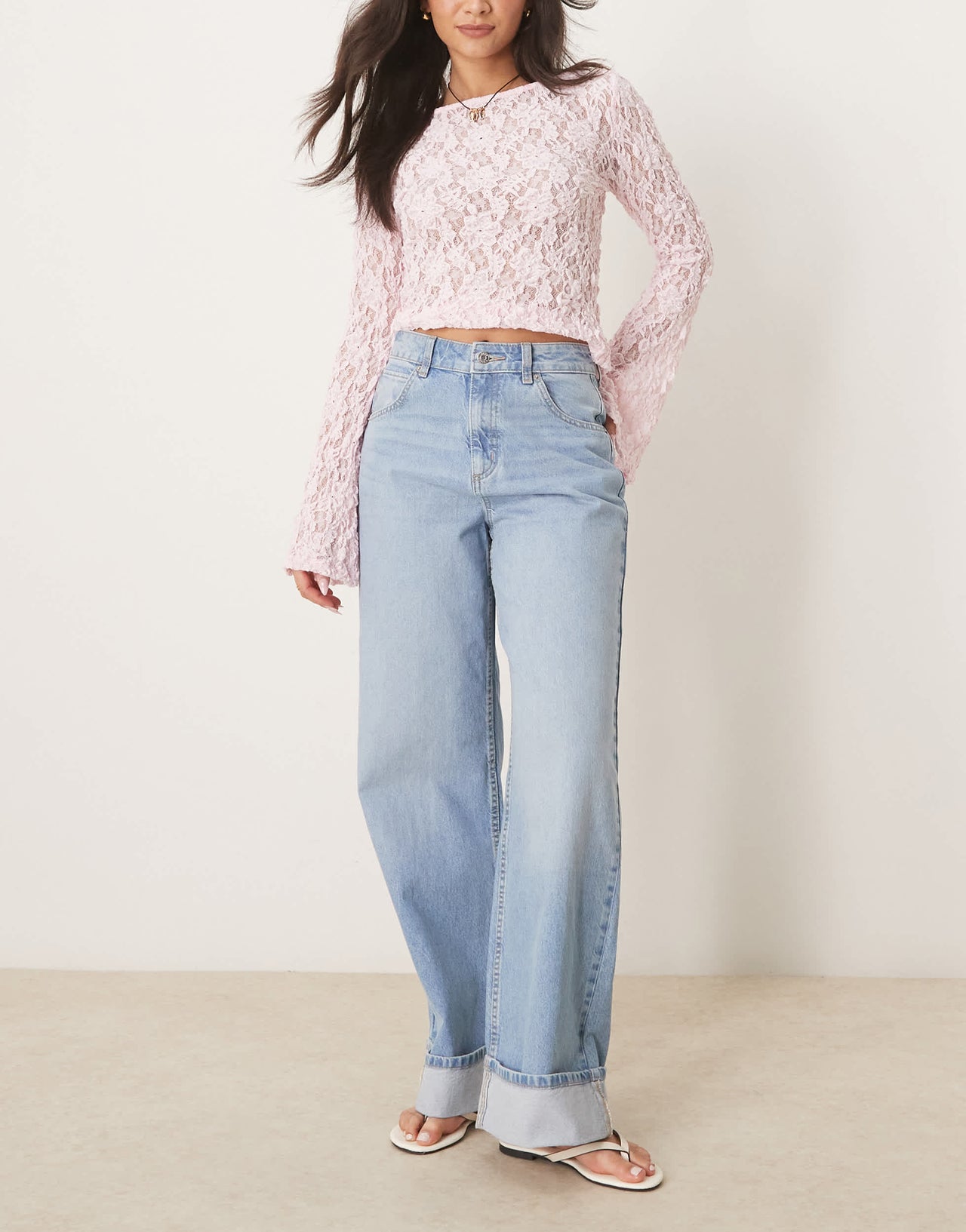 ASOS DESIGN loose jean with deep turn up cuff in pale wash