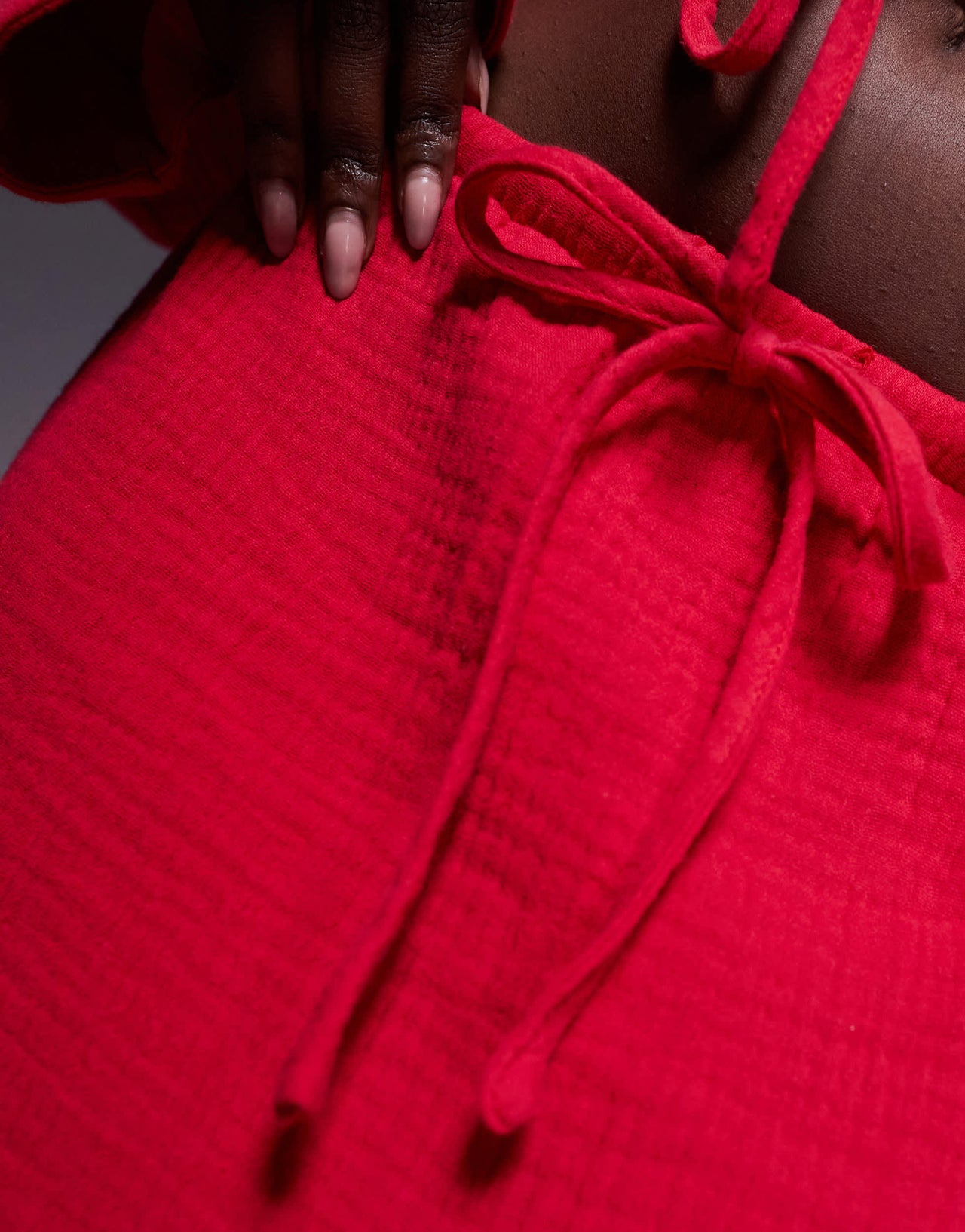 Kaiia exclusive textured cotton drawstring maxi skirt co-ord in red