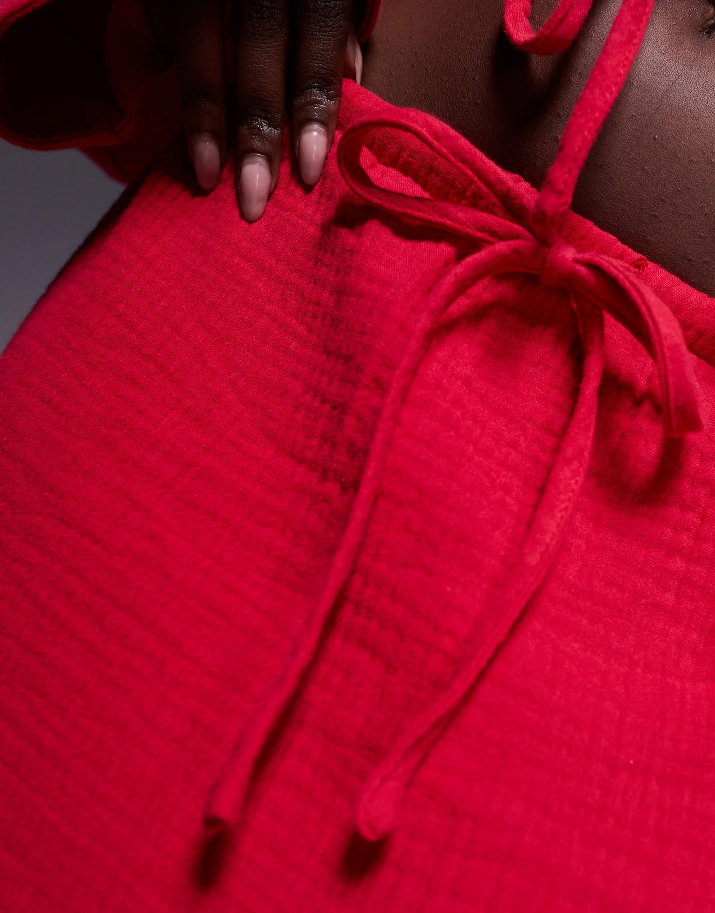 Kaiia exclusive textured cotton drawstring maxi skirt co-ord in red