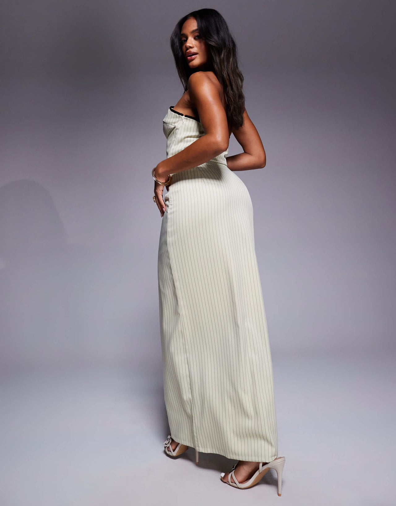 Kaiia exclusive maxi skirt co-ord in cream pinstripe