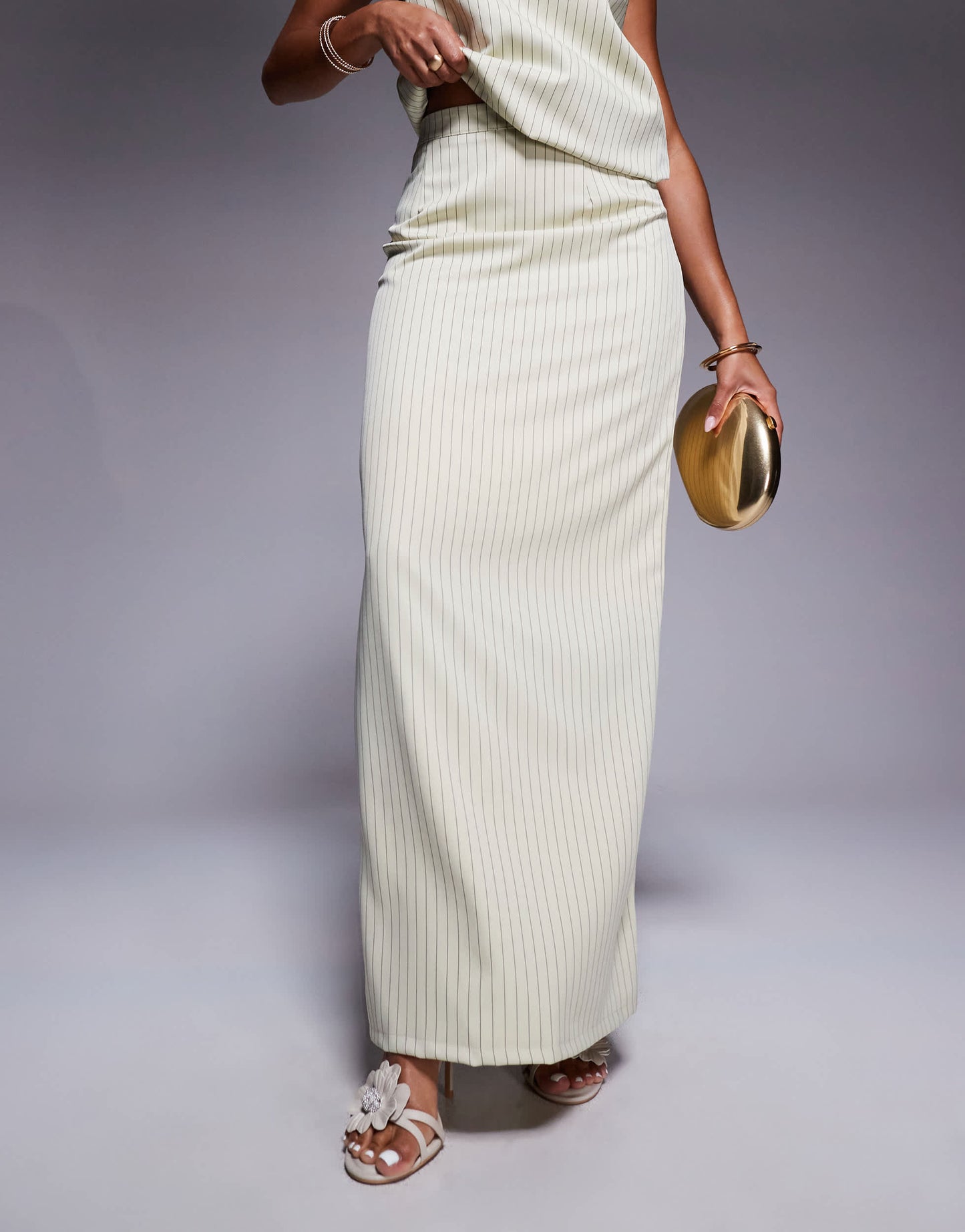 Kaiia exclusive maxi skirt co-ord in cream pinstripe
