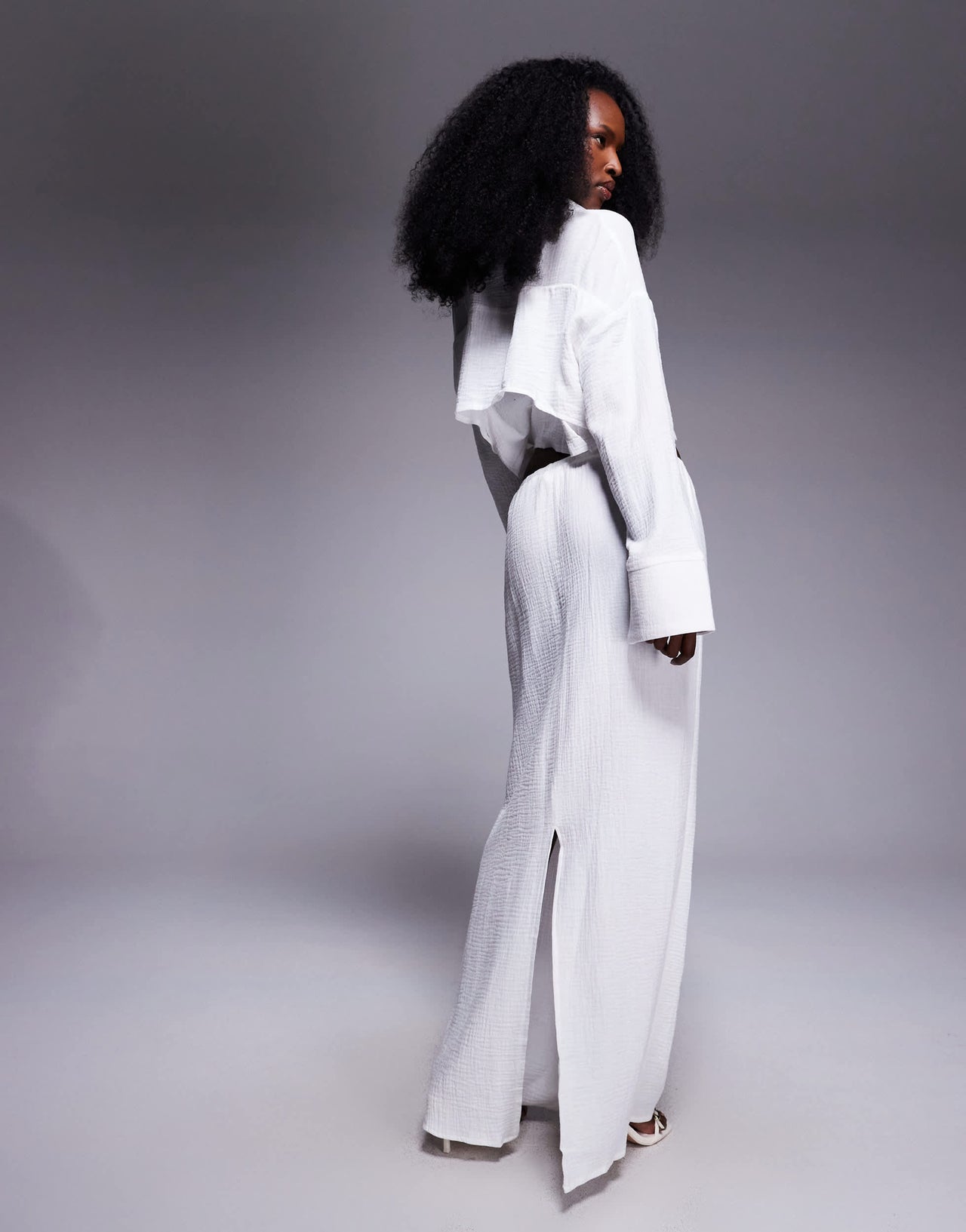 Kaiia exclusive textured cotton drawstring maxi skirt co-ord in white