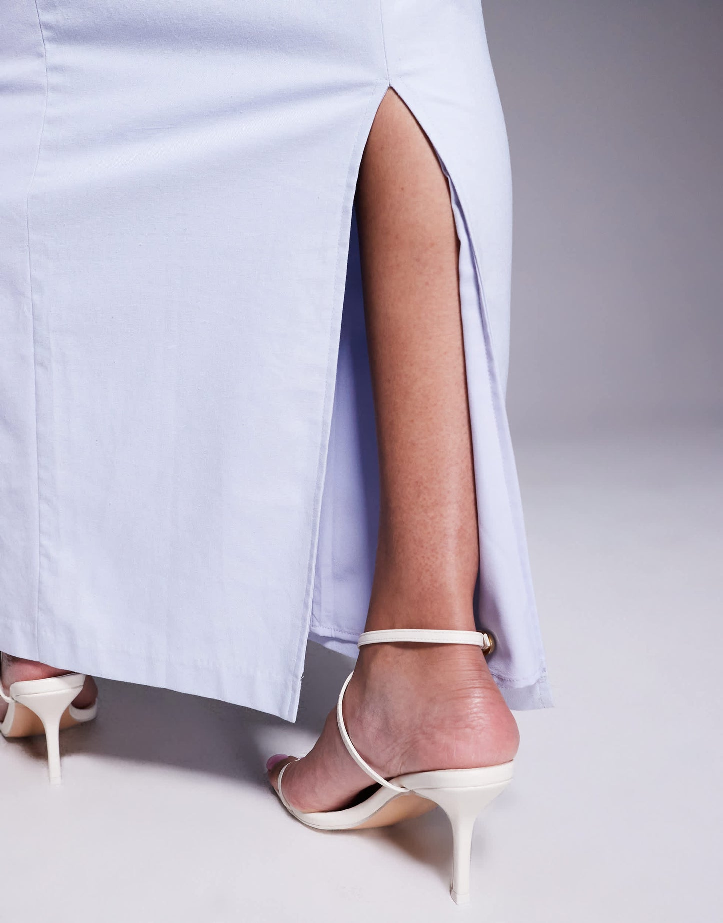 Kaiia exclusive cotton rich linen look back split maxi skirt co-ord in dusty blue