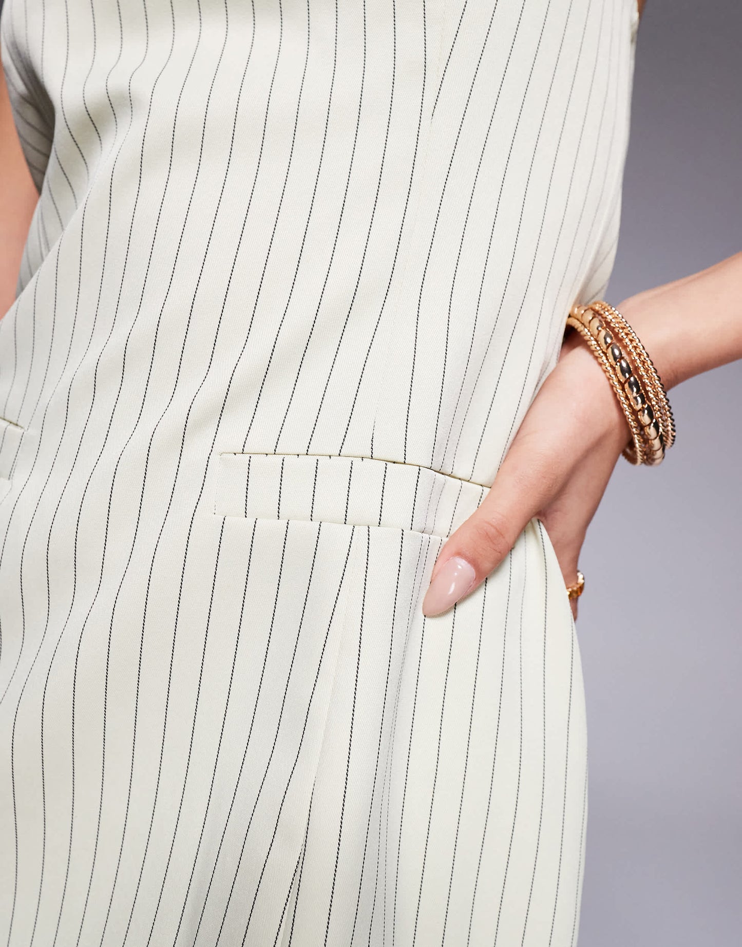 Kaiia exclusive tailored pinstripe contrast trim bandeau mini dress in cream