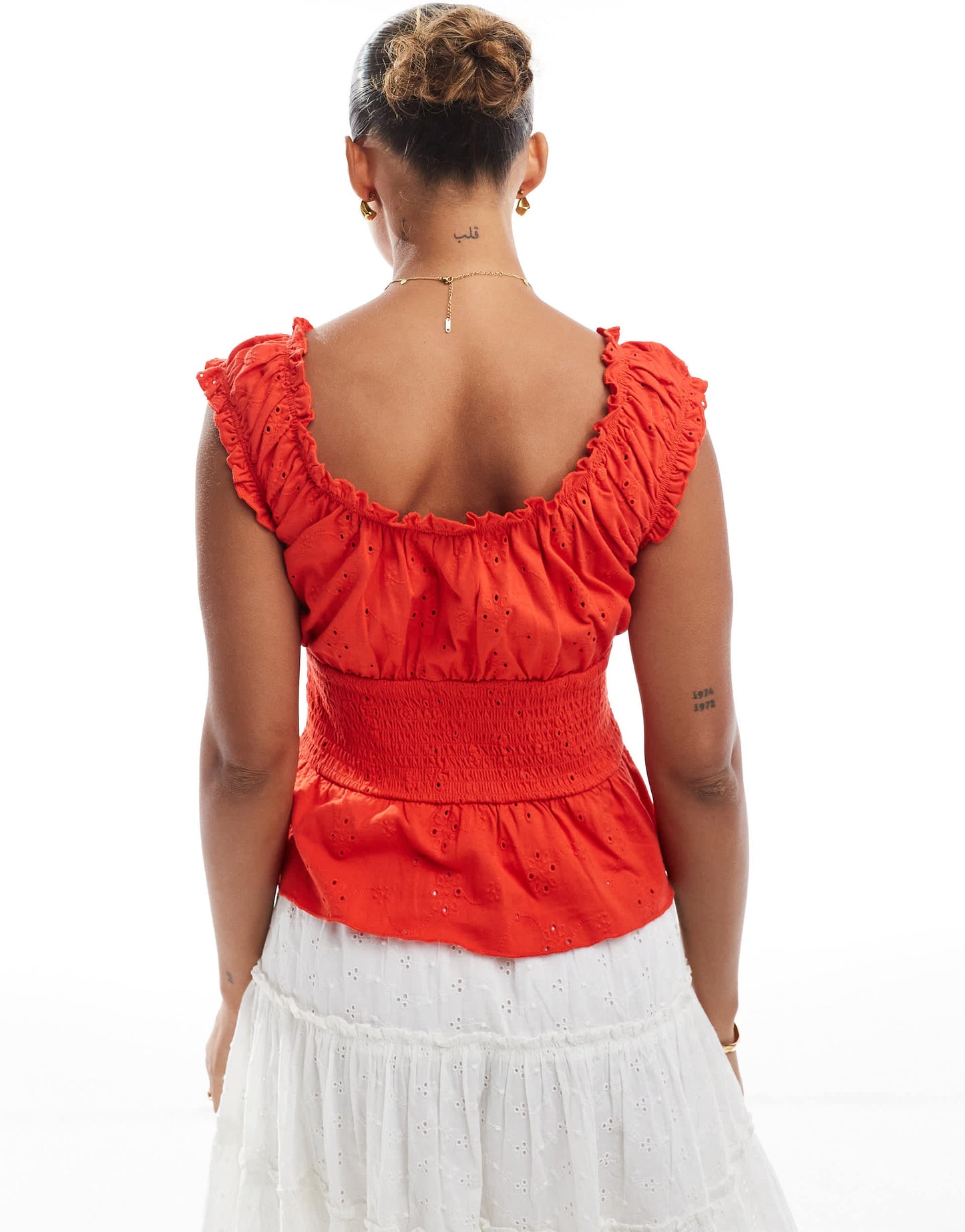 ASOS DESIGN broderie button through milkmaid top in red