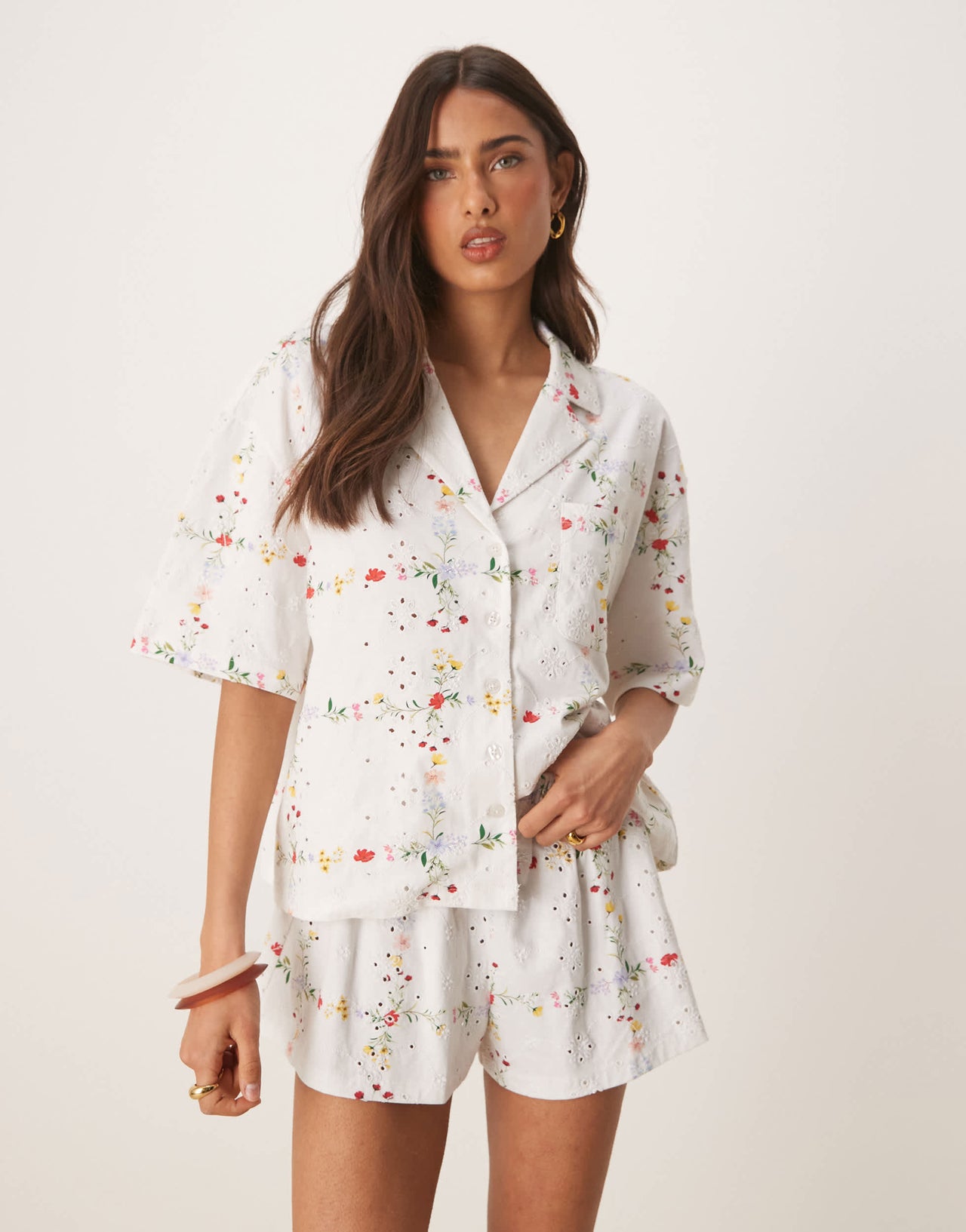 ASOS DESIGN broderie short in floral print