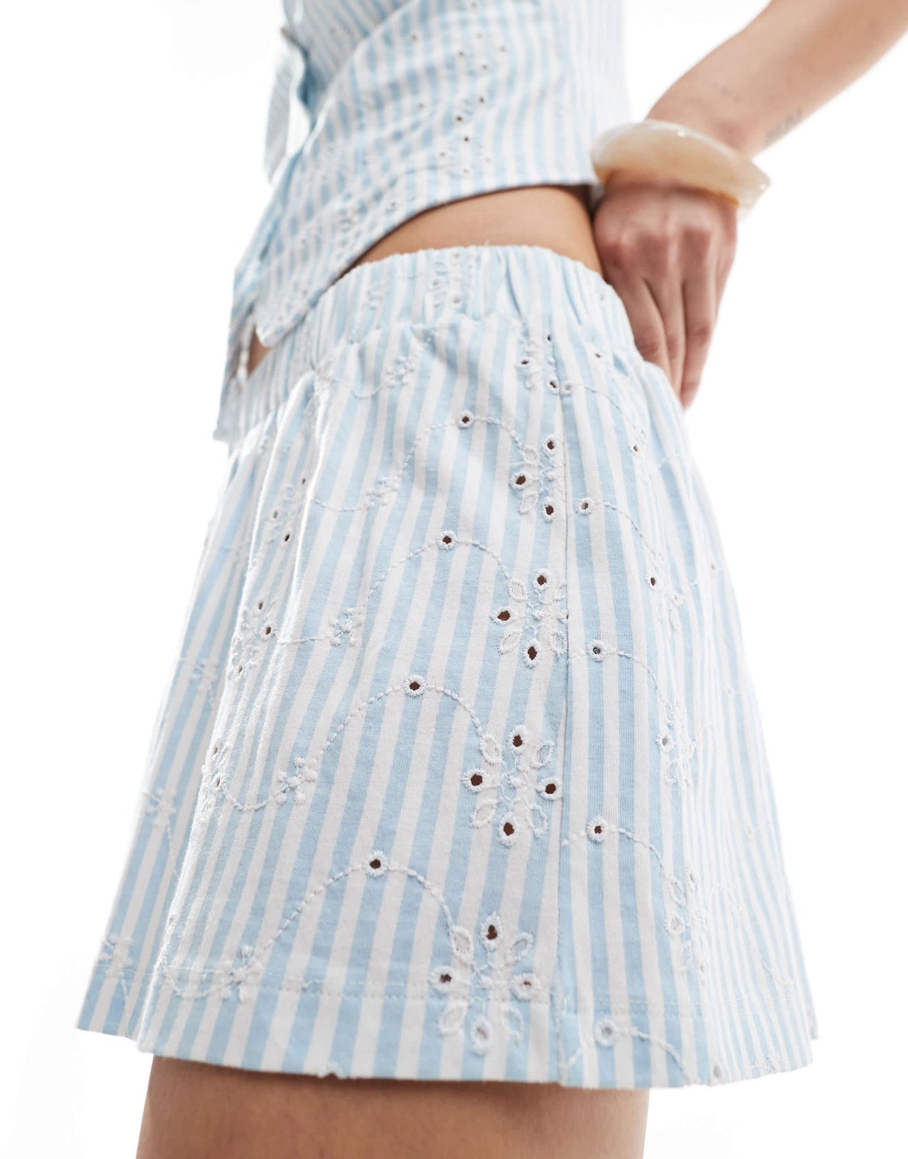 ASOS DESIGN broderie short in blue stripe