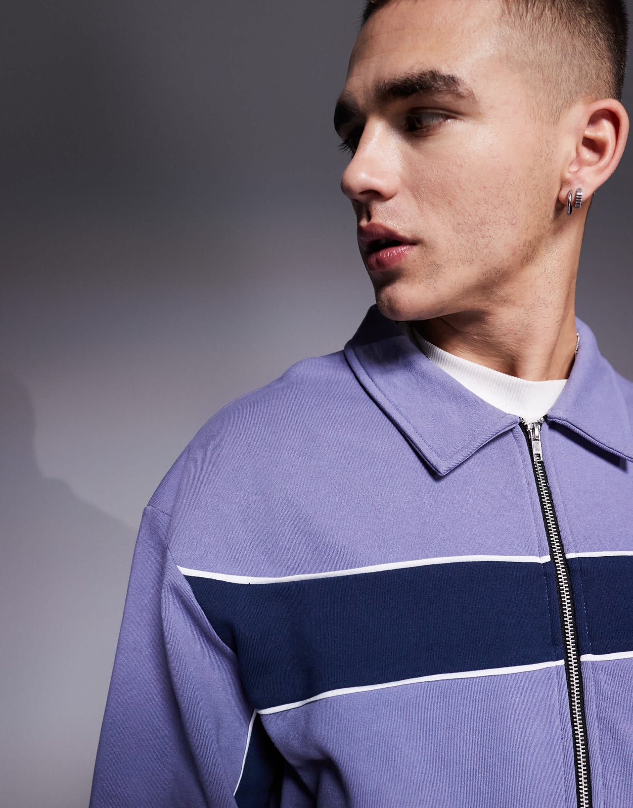 ASOS DESIGN oversized harrington track jacket with panels in blue - BROWN