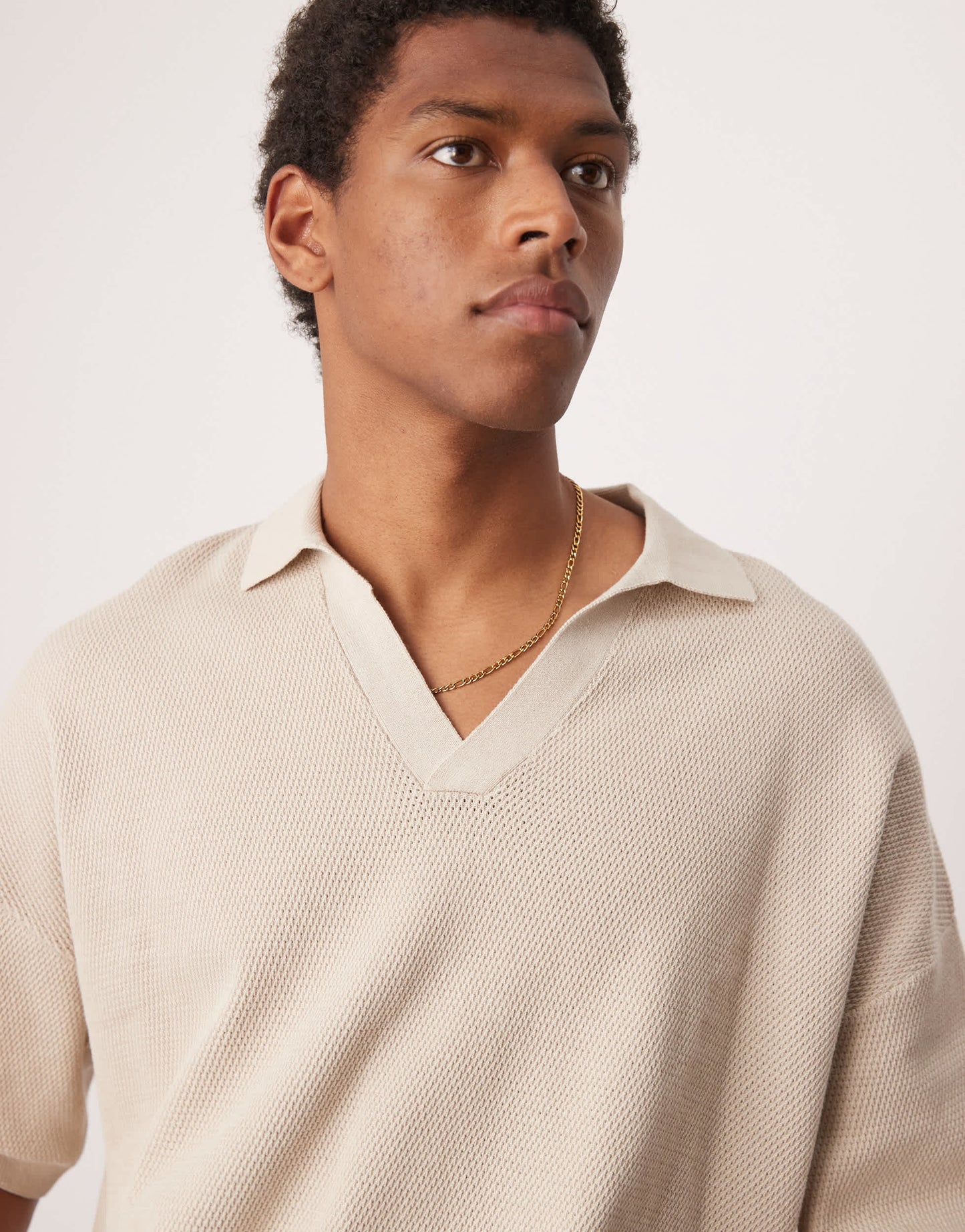 ASOS DESIGN oversized knitted notch neck polo in ecru