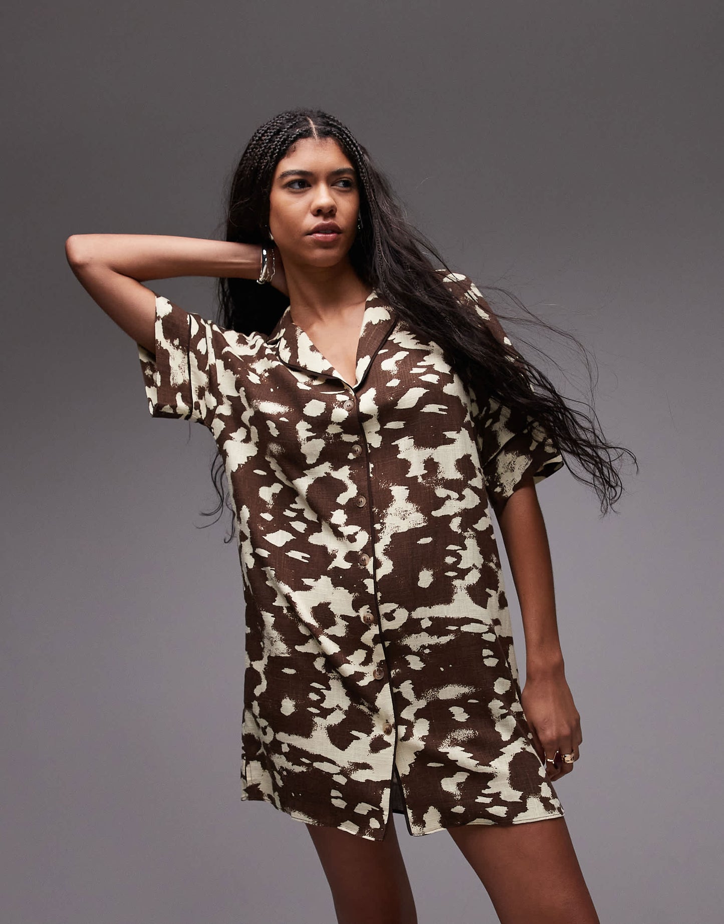 Topshop souvenir mini shirt dress in abstract cow hide print