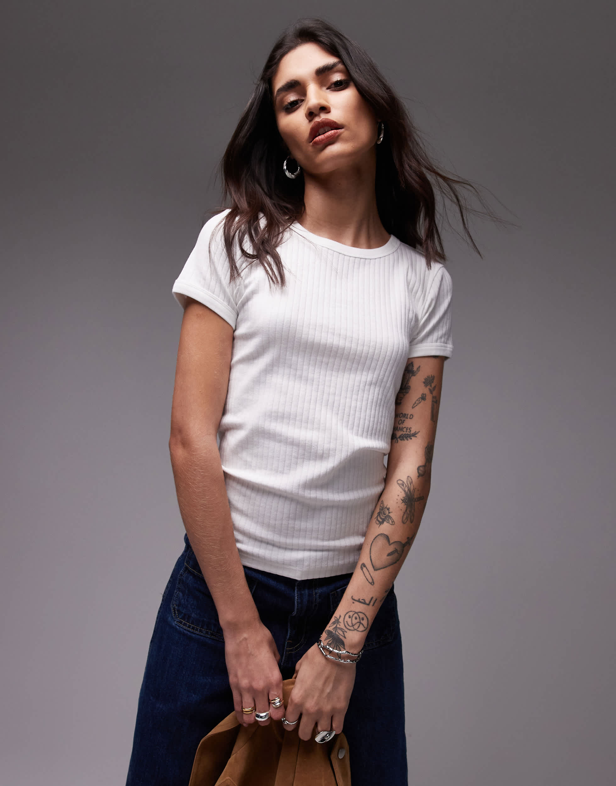 Topshop wide rib tee in white