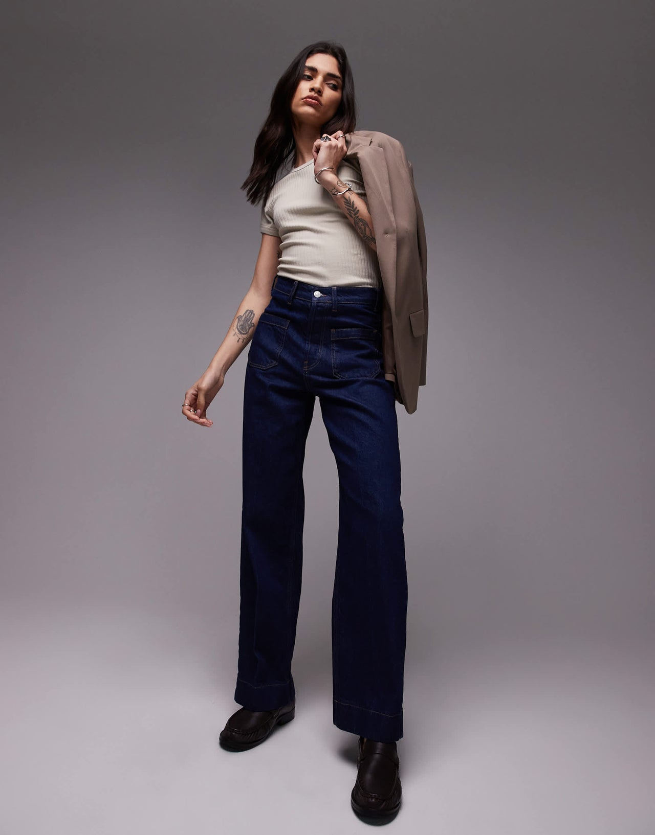Topshop wide rib tee in stone