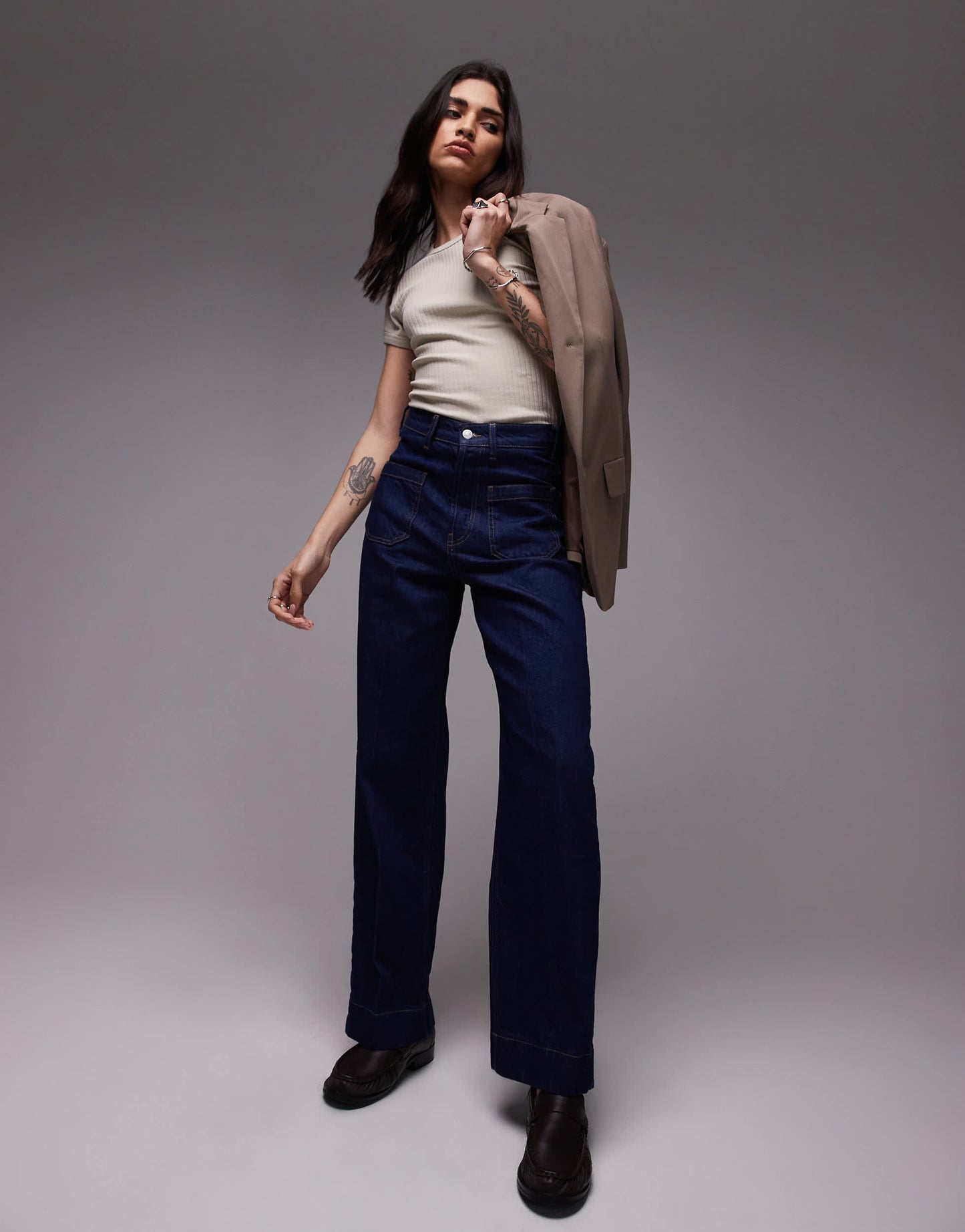 Topshop wide rib tee in stone
