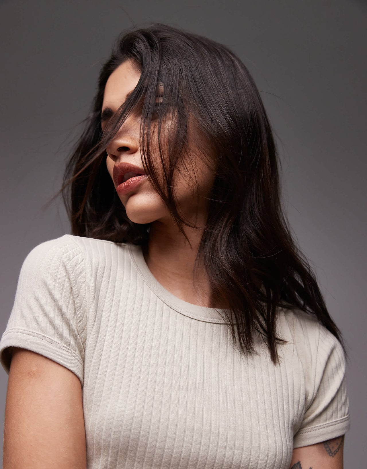 Topshop wide rib tee in stone