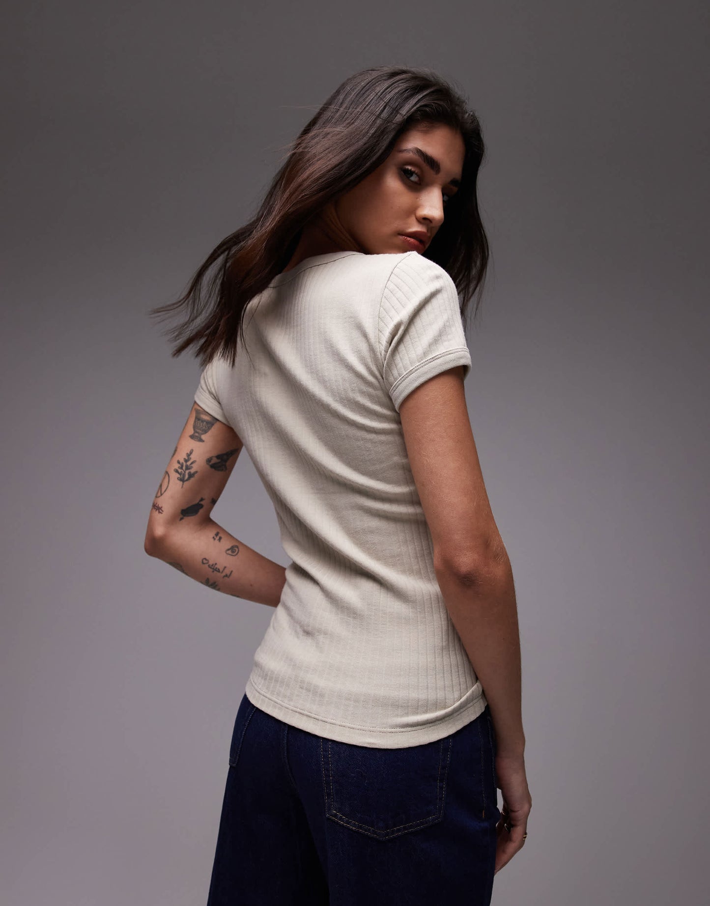 Topshop wide rib tee in stone