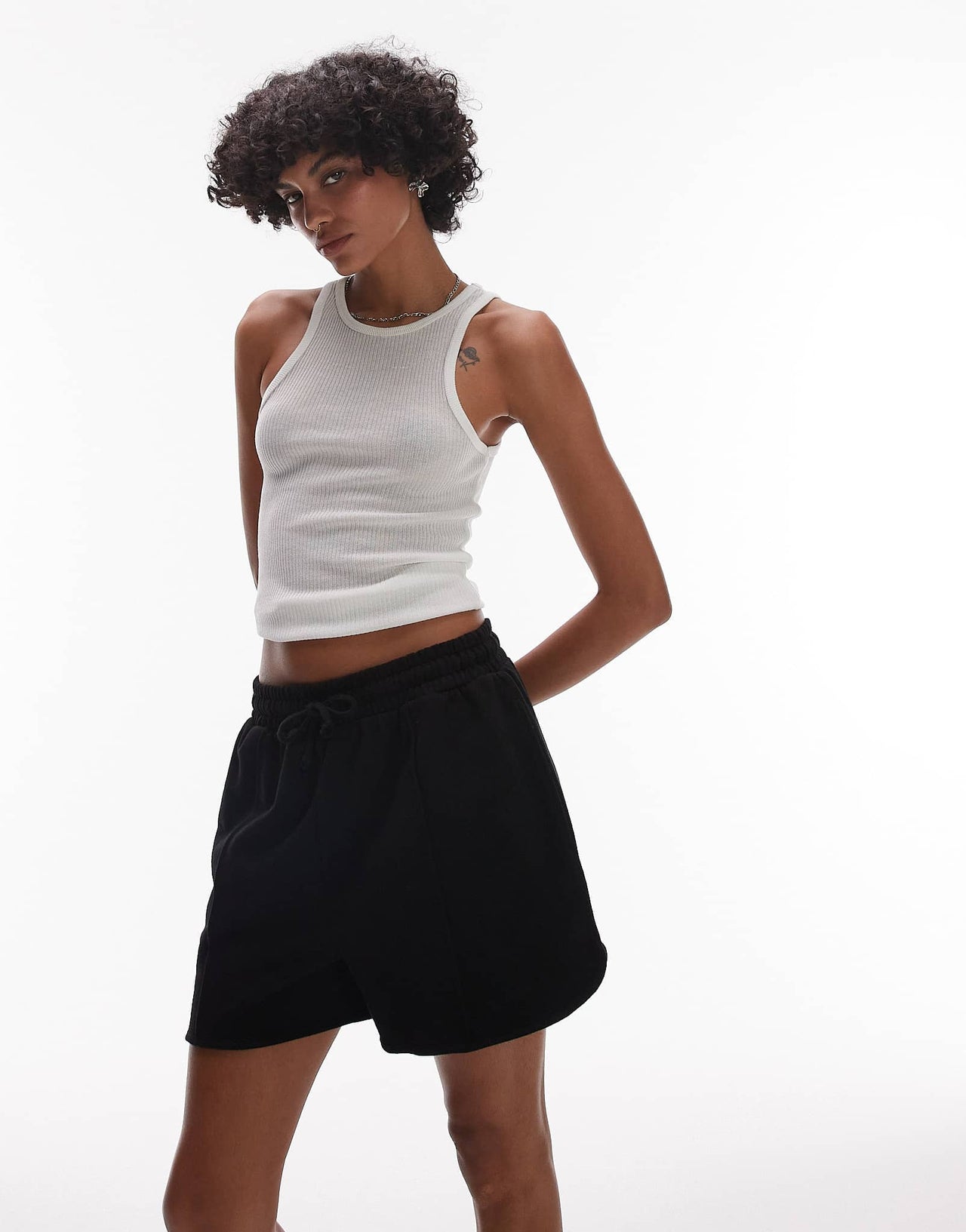 Topshop pintuck jogger short in navy