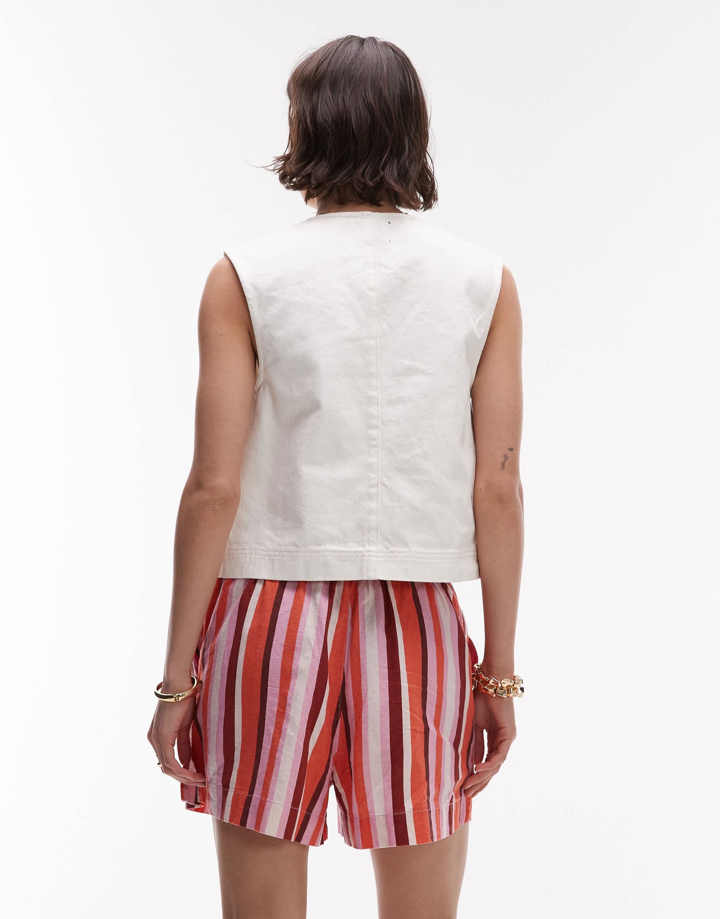 Topshop high rise drawcord linen shorts in pink stripe