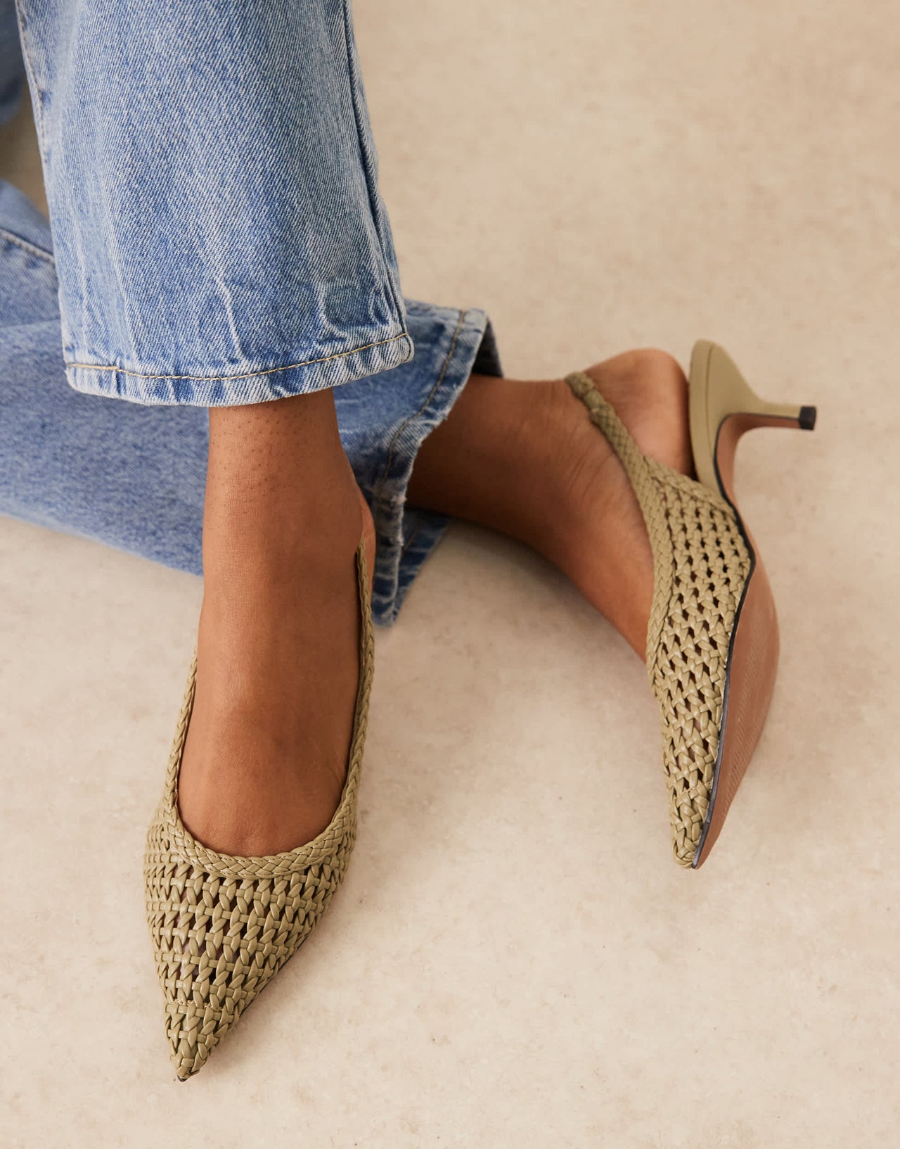 ASOS DESIGN Starry weave detail mid heeled shoes in olive