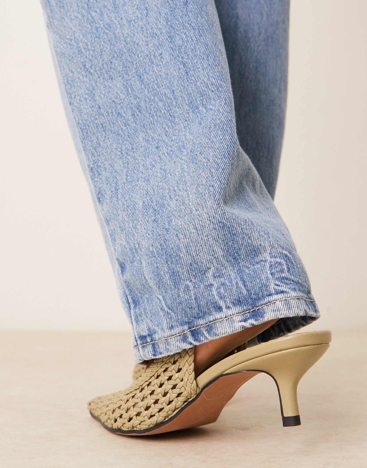 ASOS DESIGN Starry weave detail mid heeled shoes in olive