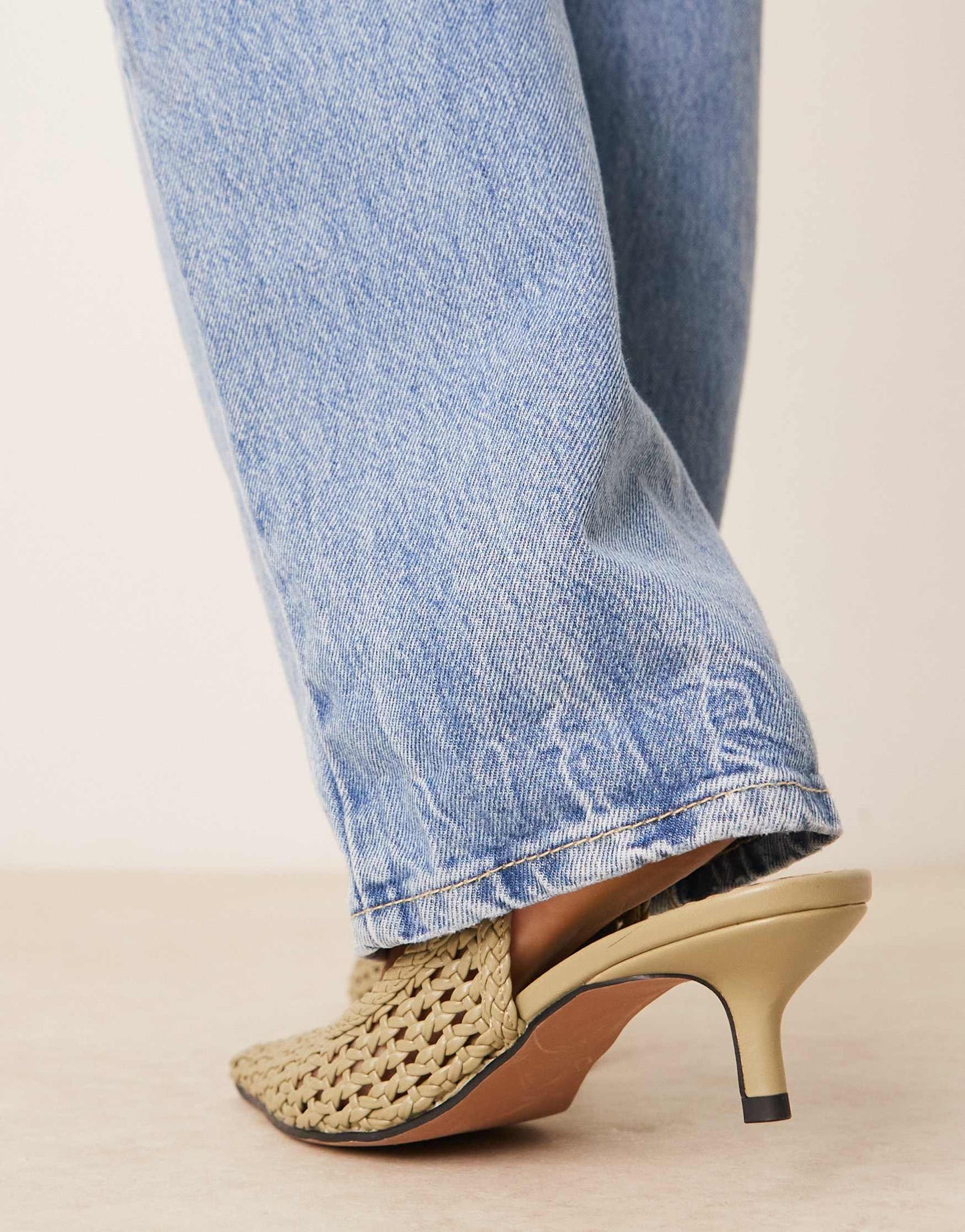 ASOS DESIGN Starry weave detail mid heeled shoes in olive