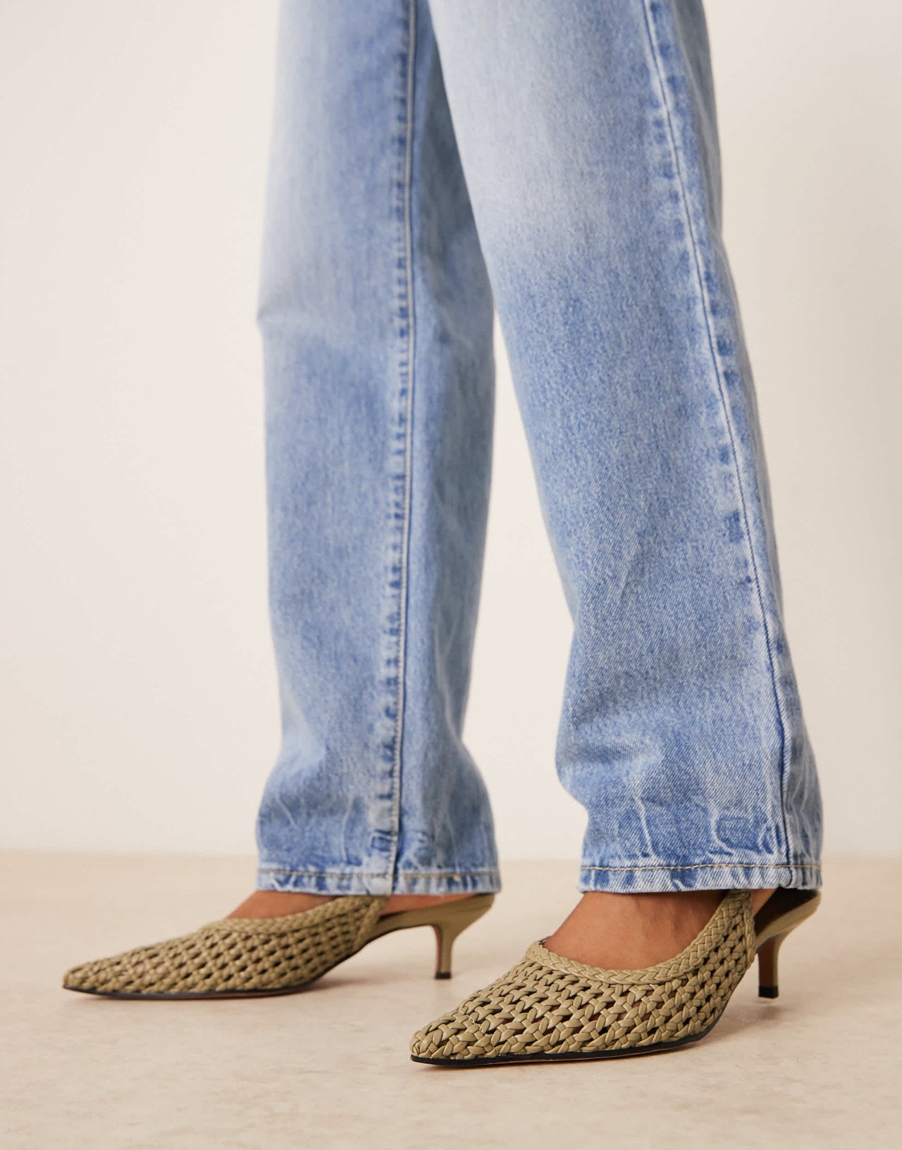 ASOS DESIGN Starry weave detail mid heeled shoes in olive