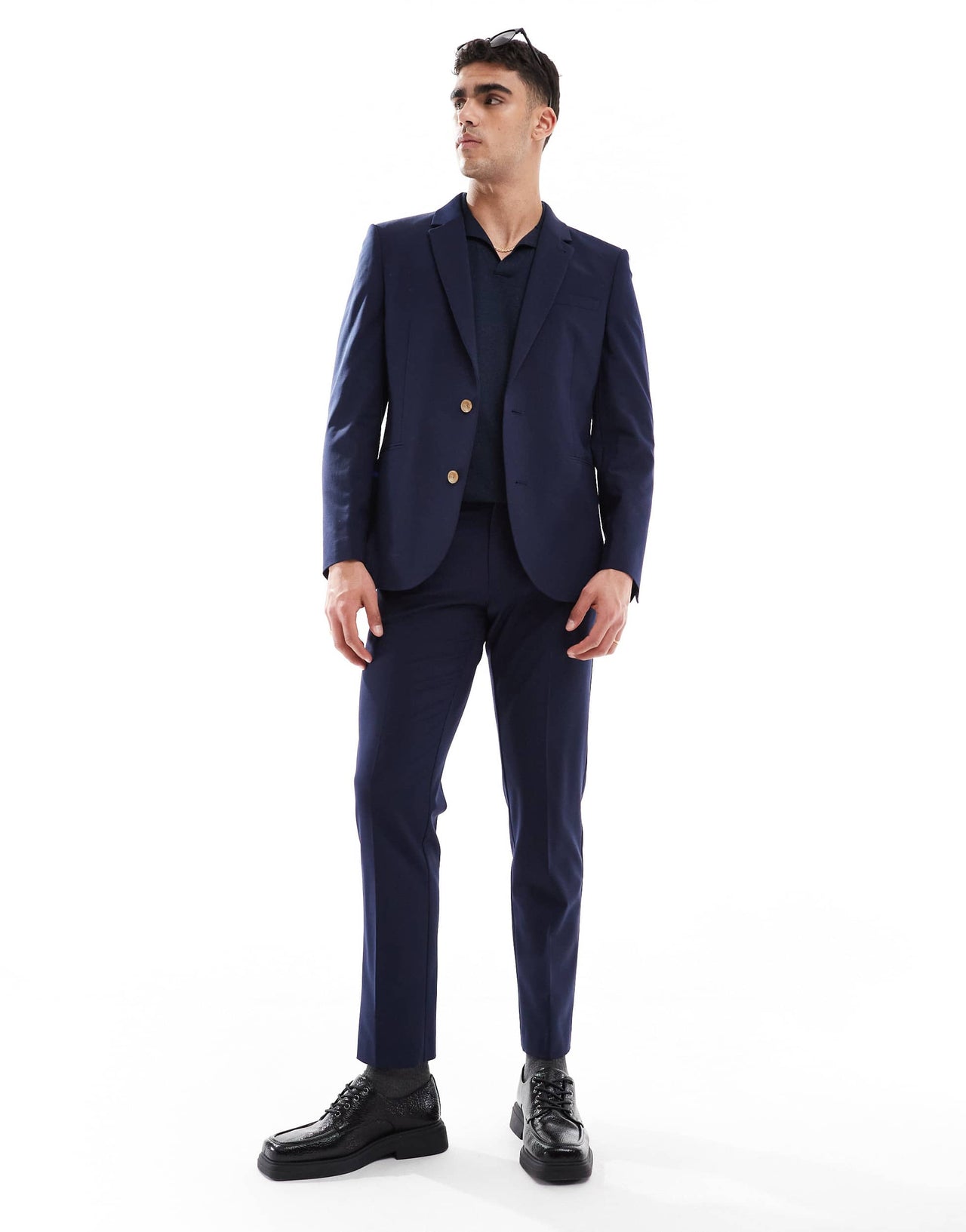 ASOS DESIGN washable slim suit jacket with lightweight worsted wool in navy