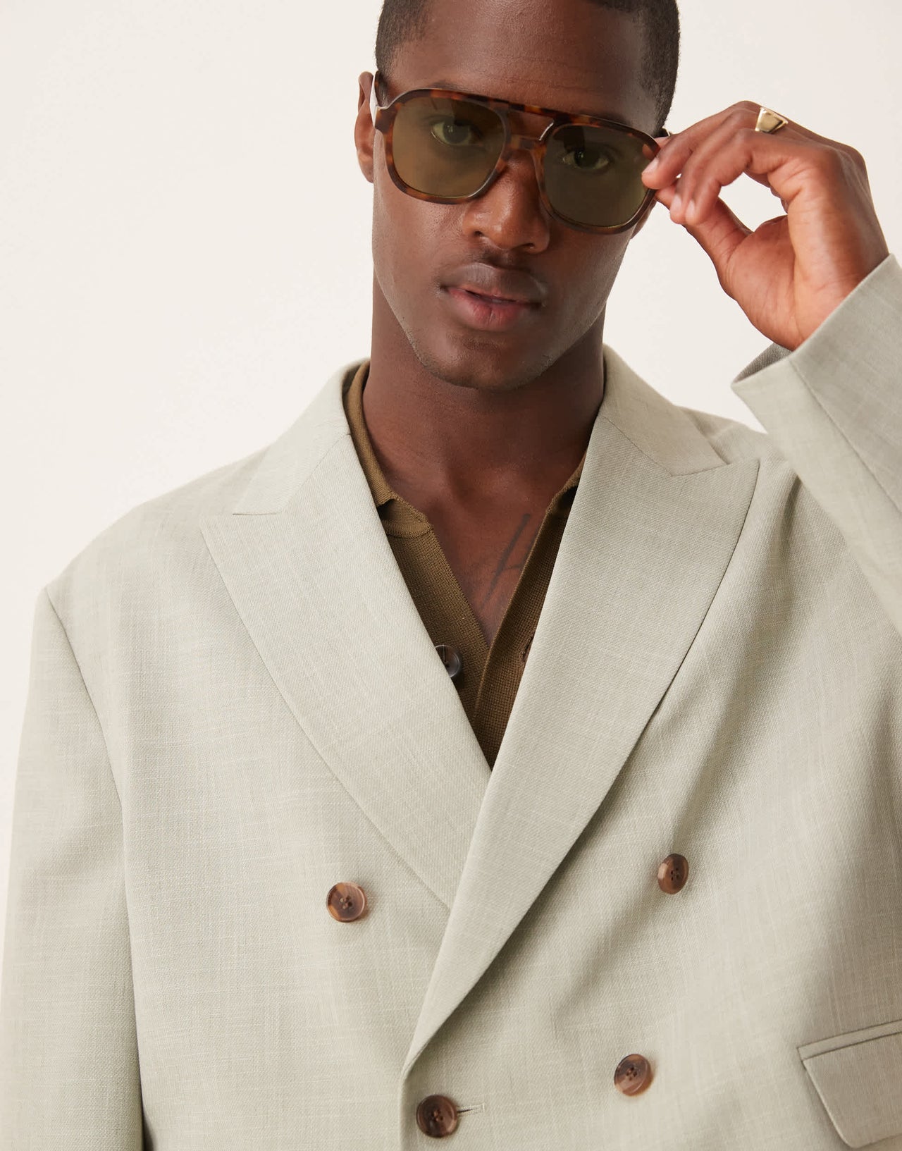 ASOS DESIGN linen look boxy suit jacket in sage green