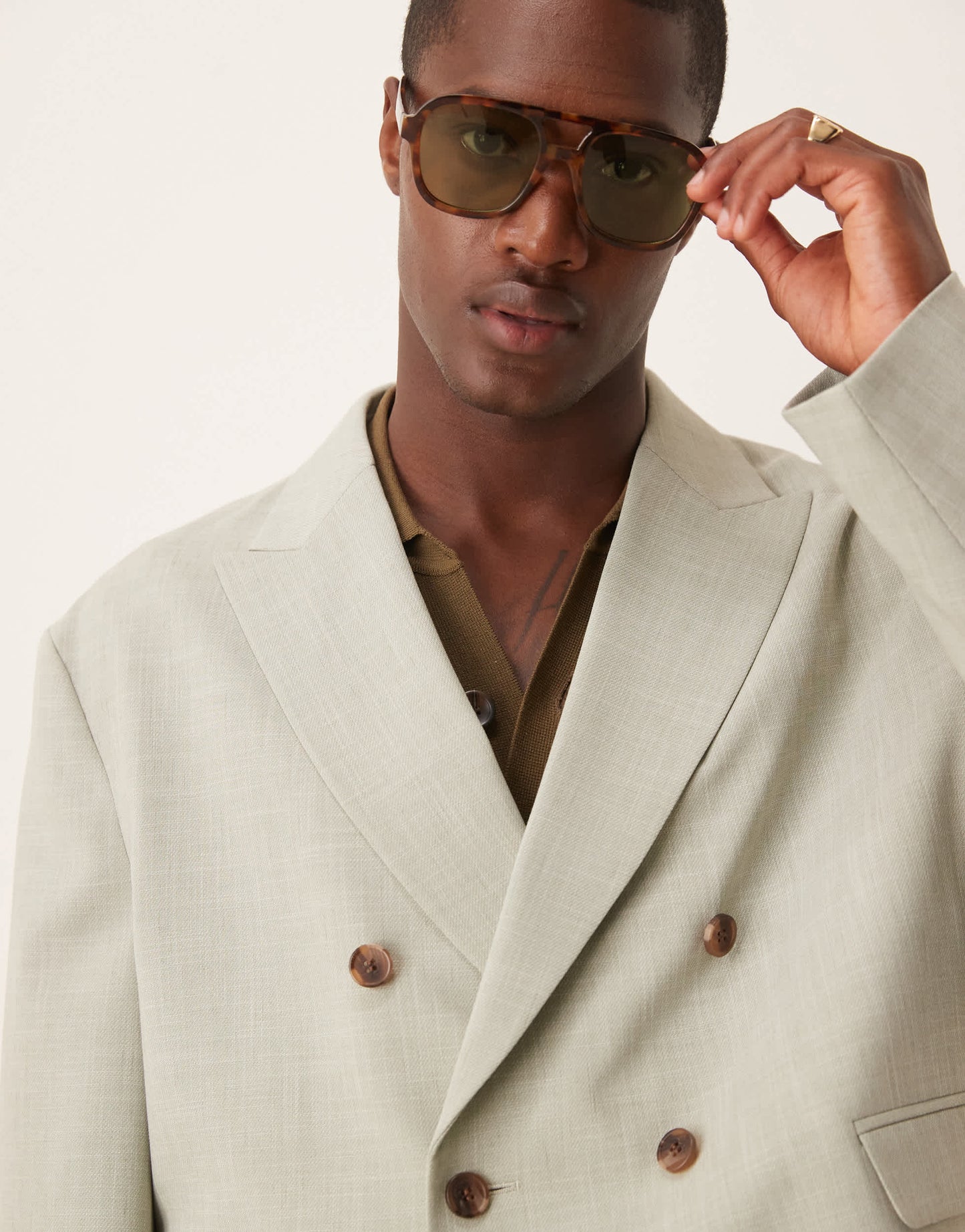 ASOS DESIGN linen look boxy suit jacket in sage green