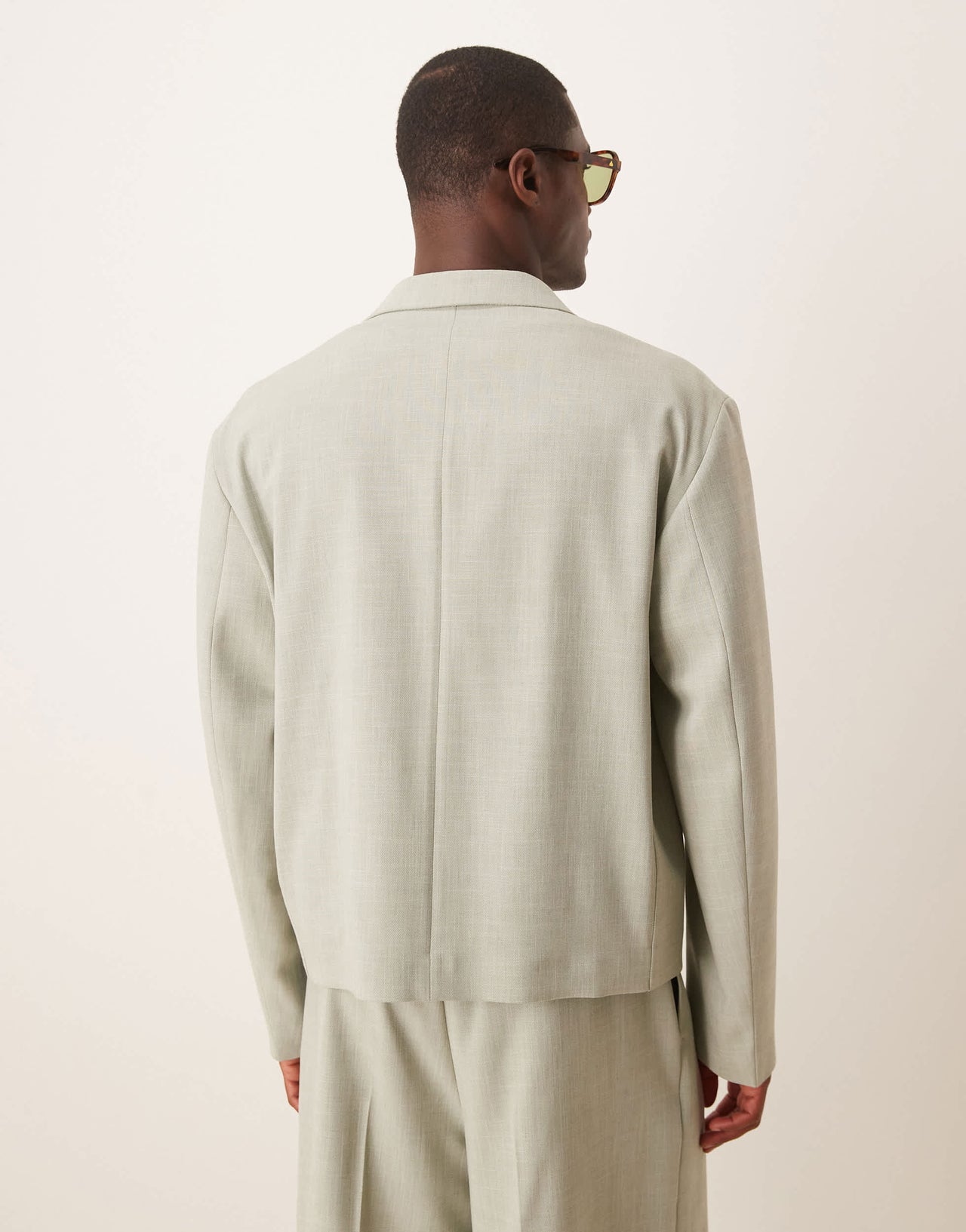ASOS DESIGN linen look boxy suit jacket in sage green