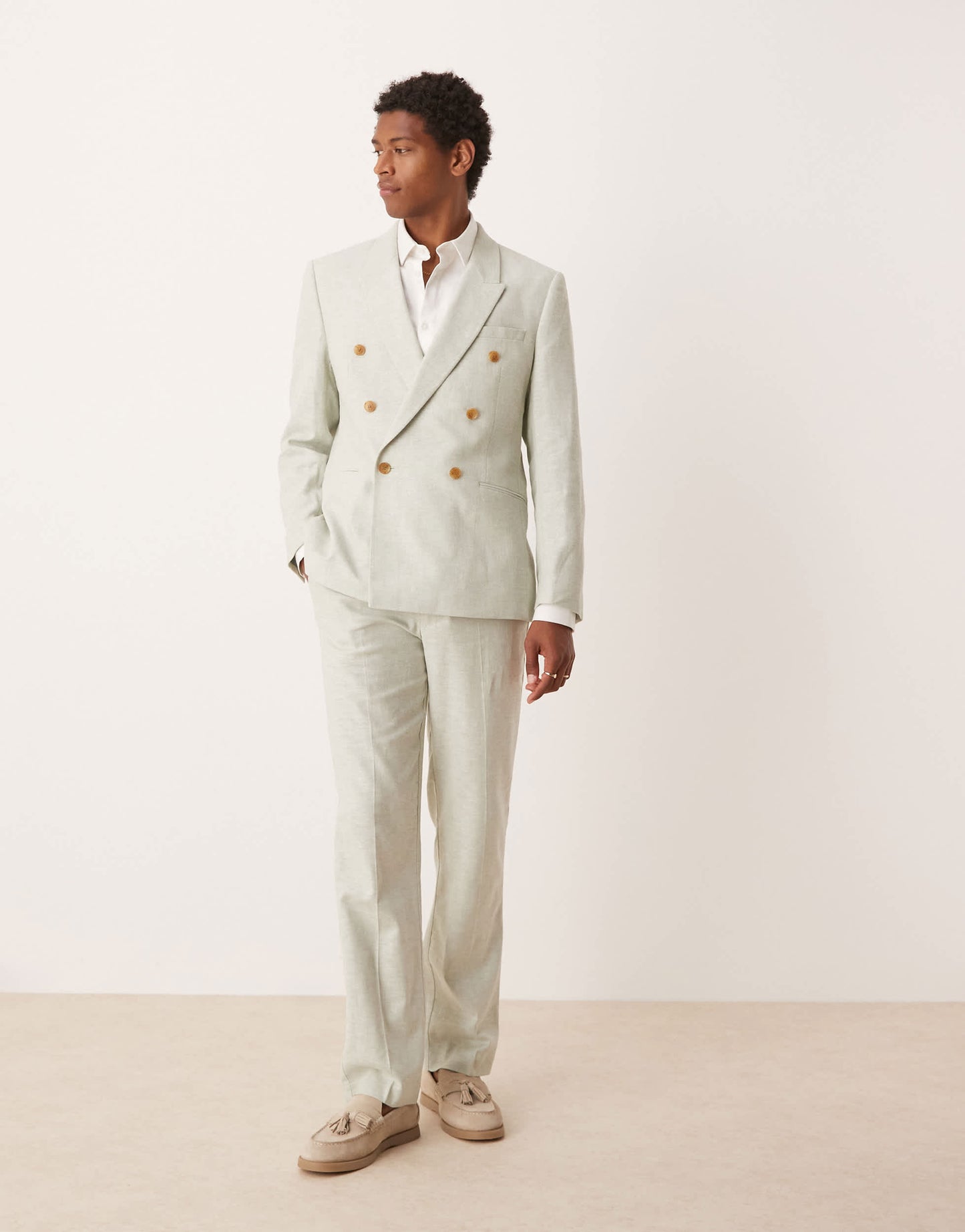 ASOS DESIGN linen blend straight leg suit trousers in mint green