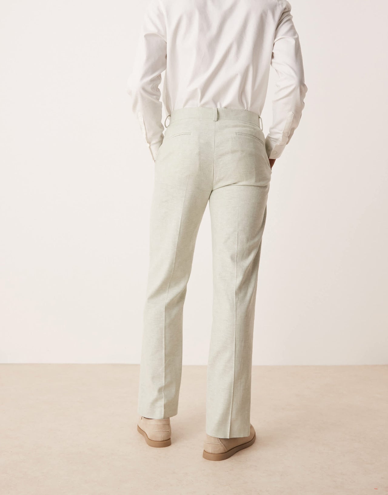 ASOS DESIGN linen blend straight leg suit trousers in mint green