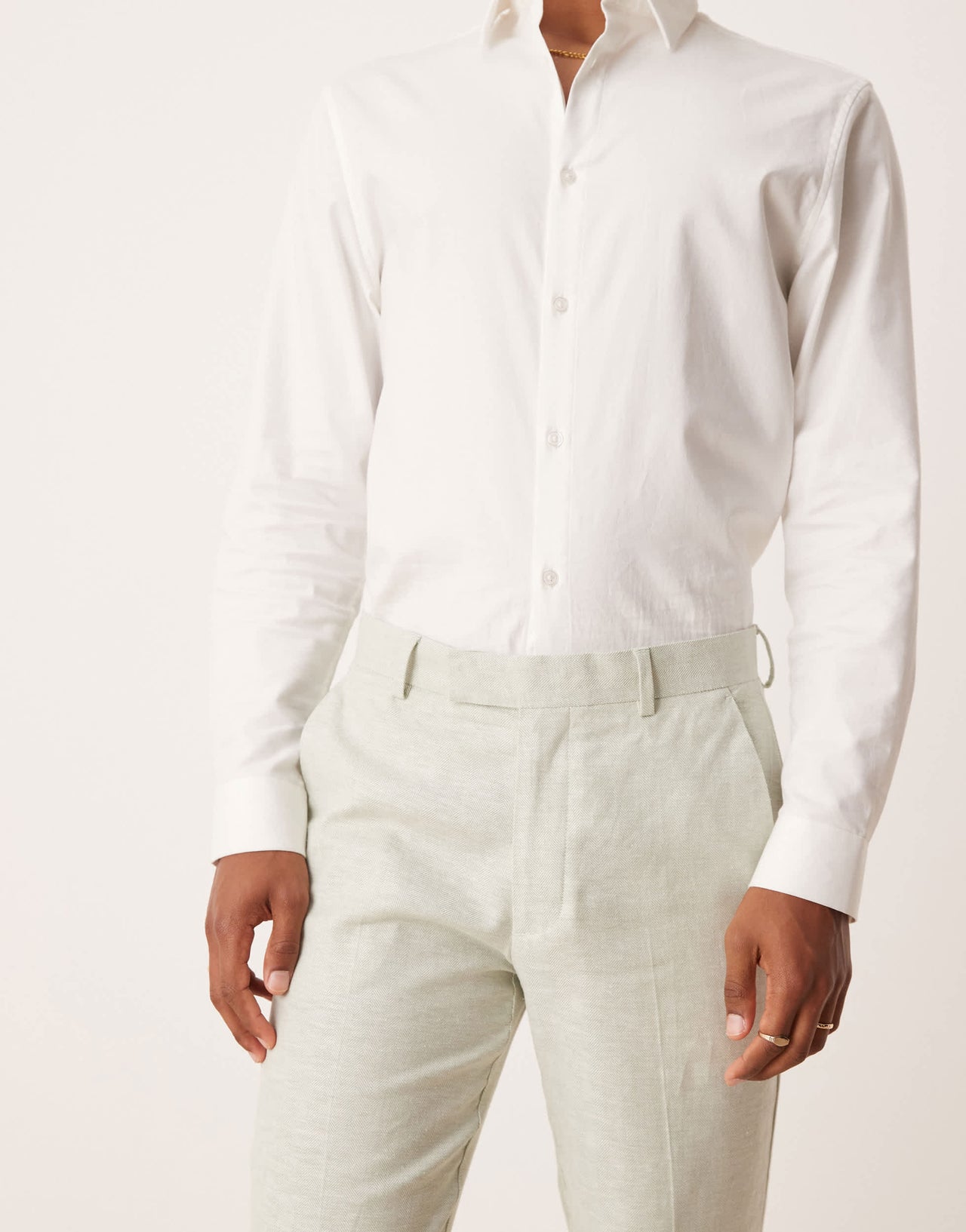 ASOS DESIGN linen blend straight leg suit trousers in mint green