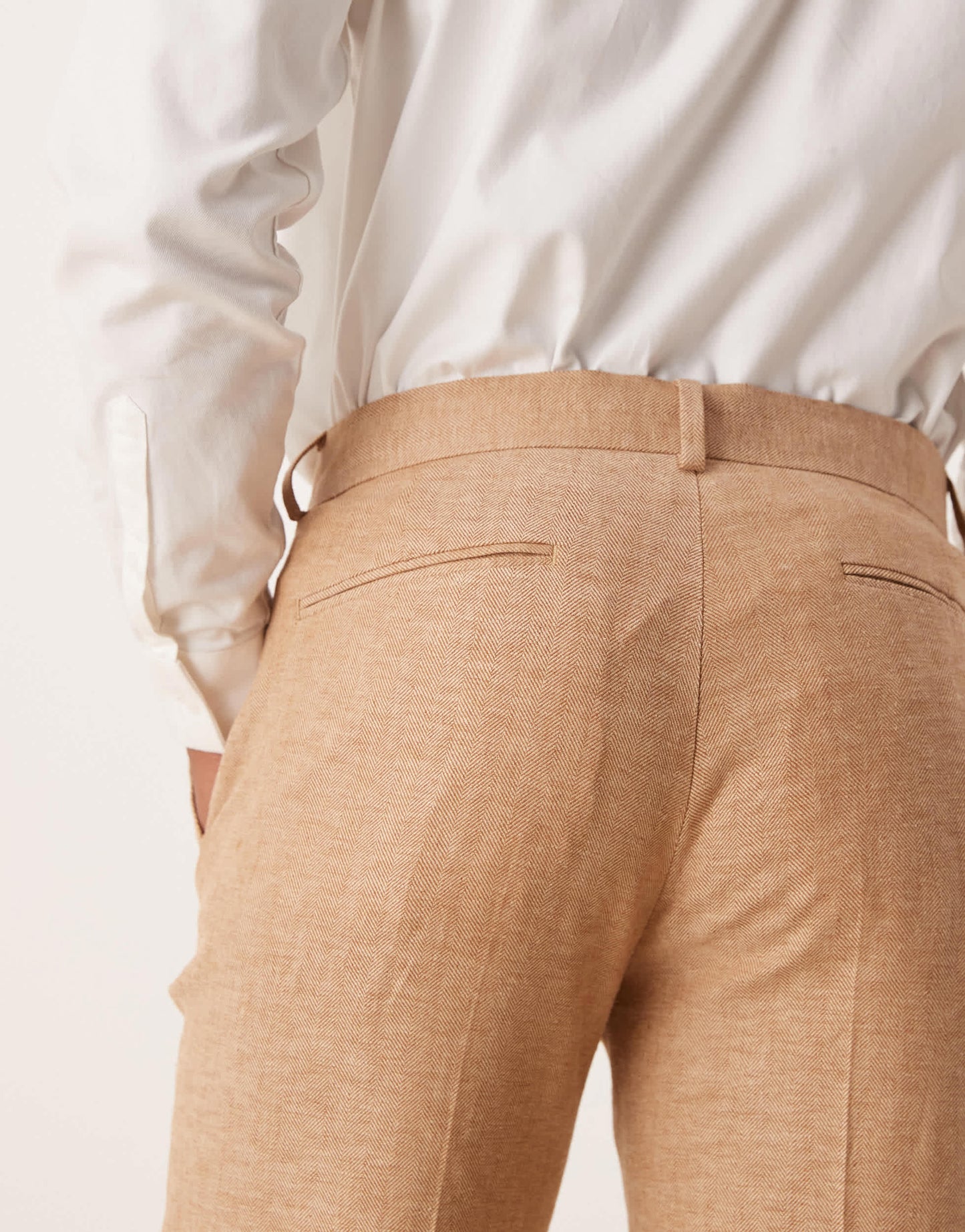 ASOS DESIGN linen blend straight leg suit trousers in camel