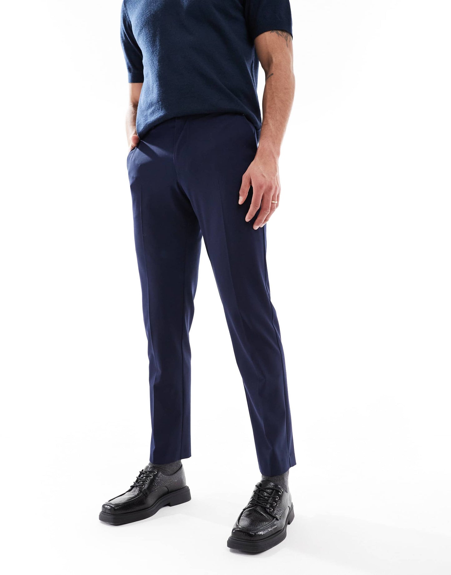 ASOS DESIGN washable slim suit trousers with lightweight worsted wool in navy
