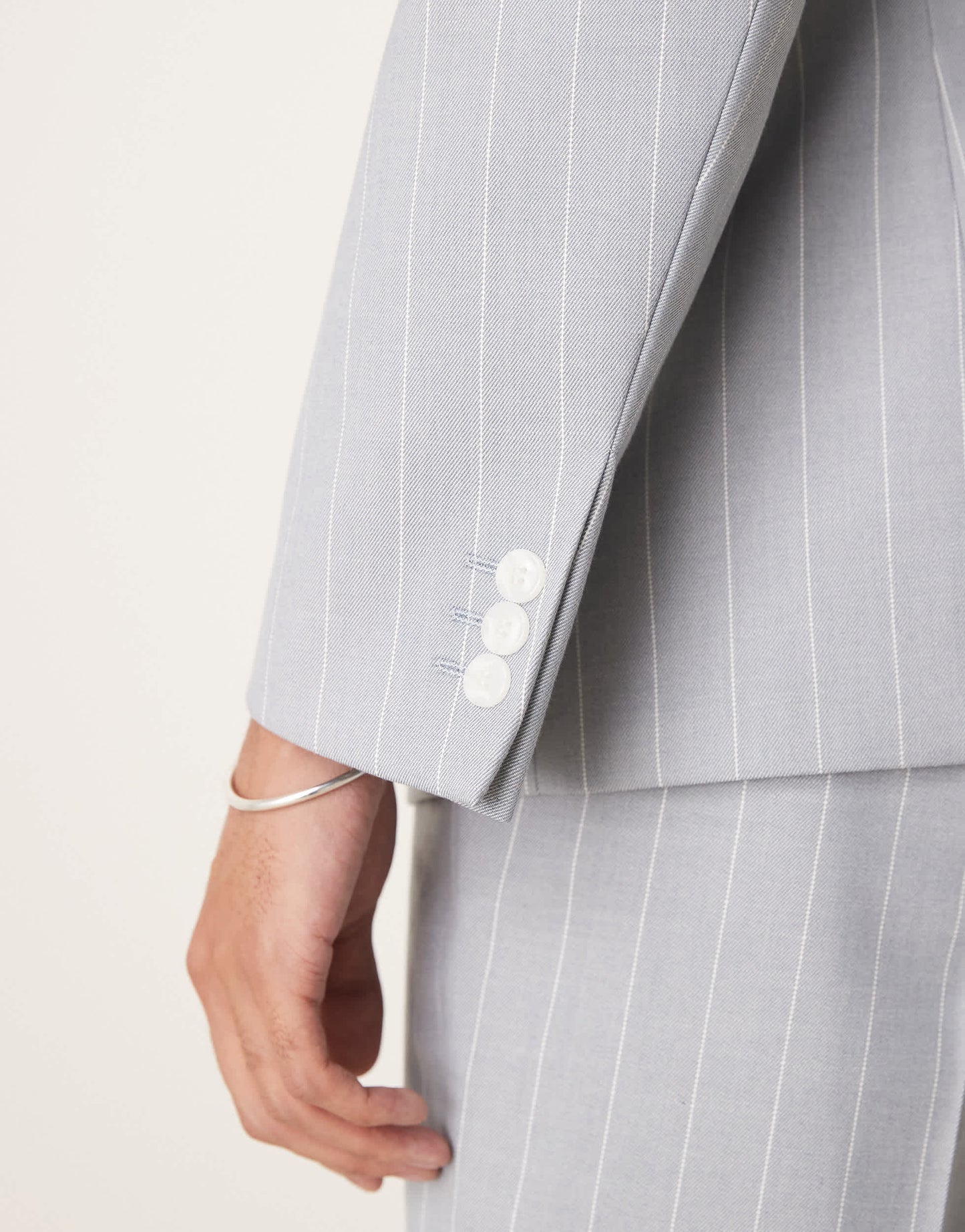 ASOS DESIGN slim suit jacket with linen in blue pinstripe