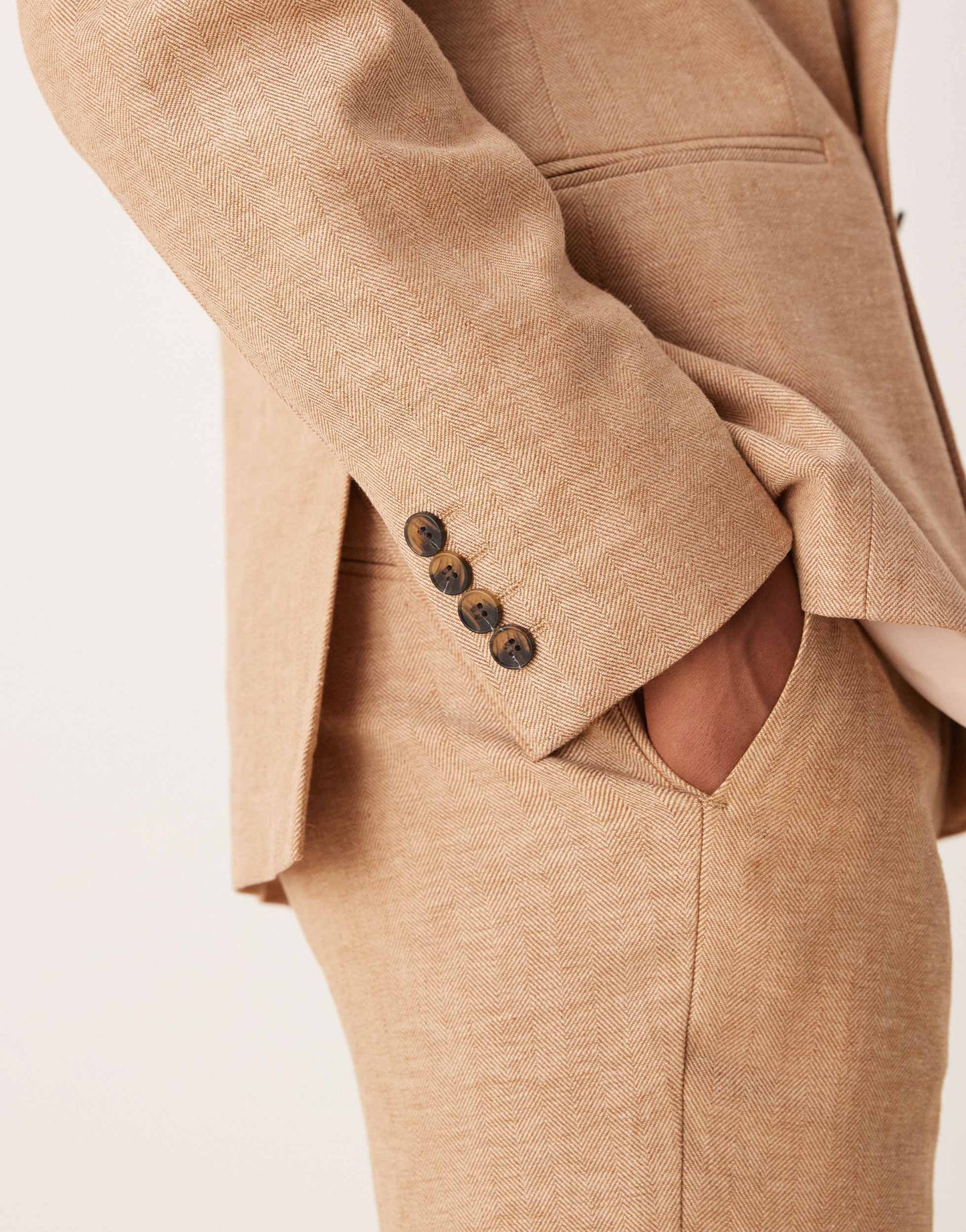 ASOS DESIGN double breasted linen blend regular suit jacket in camel