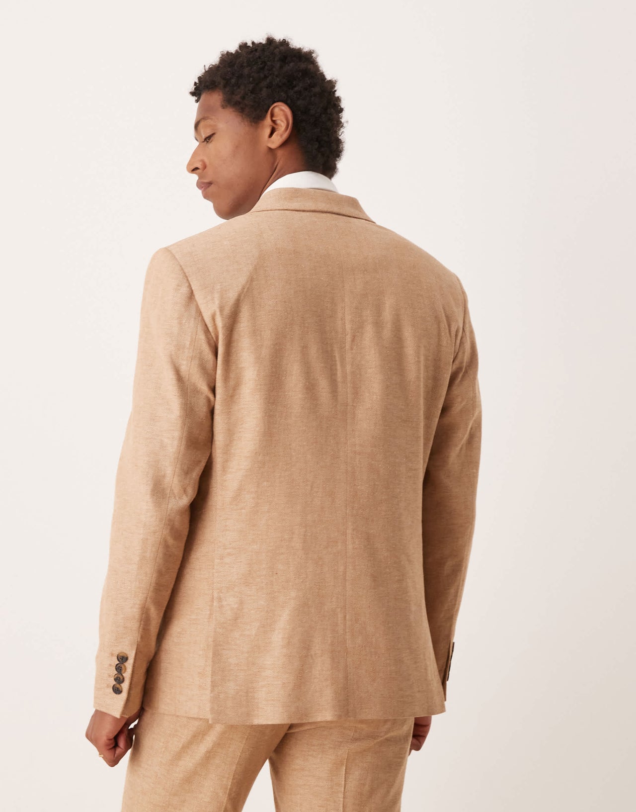 ASOS DESIGN double breasted linen blend regular suit jacket in camel