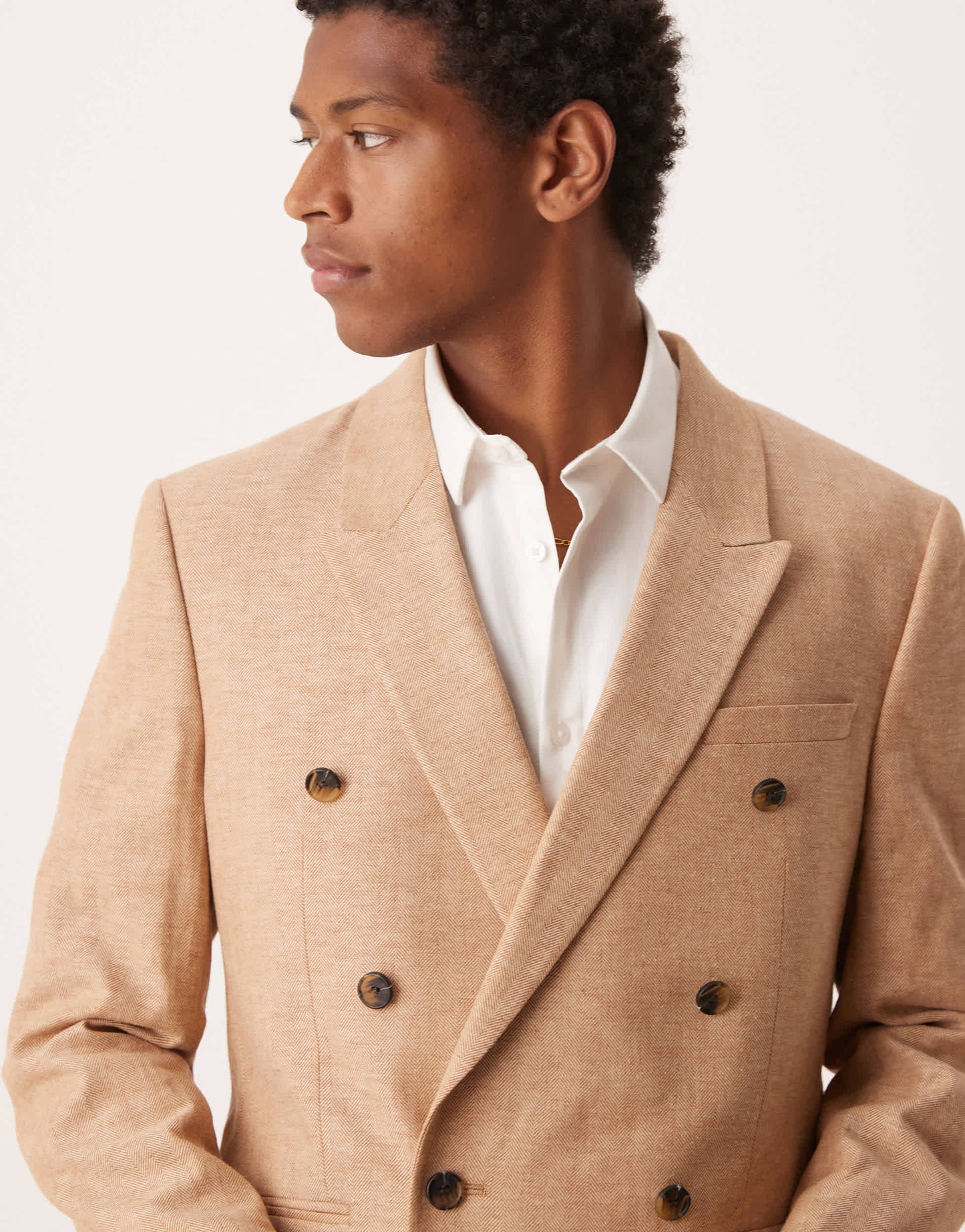 ASOS DESIGN double breasted linen blend regular suit jacket in camel