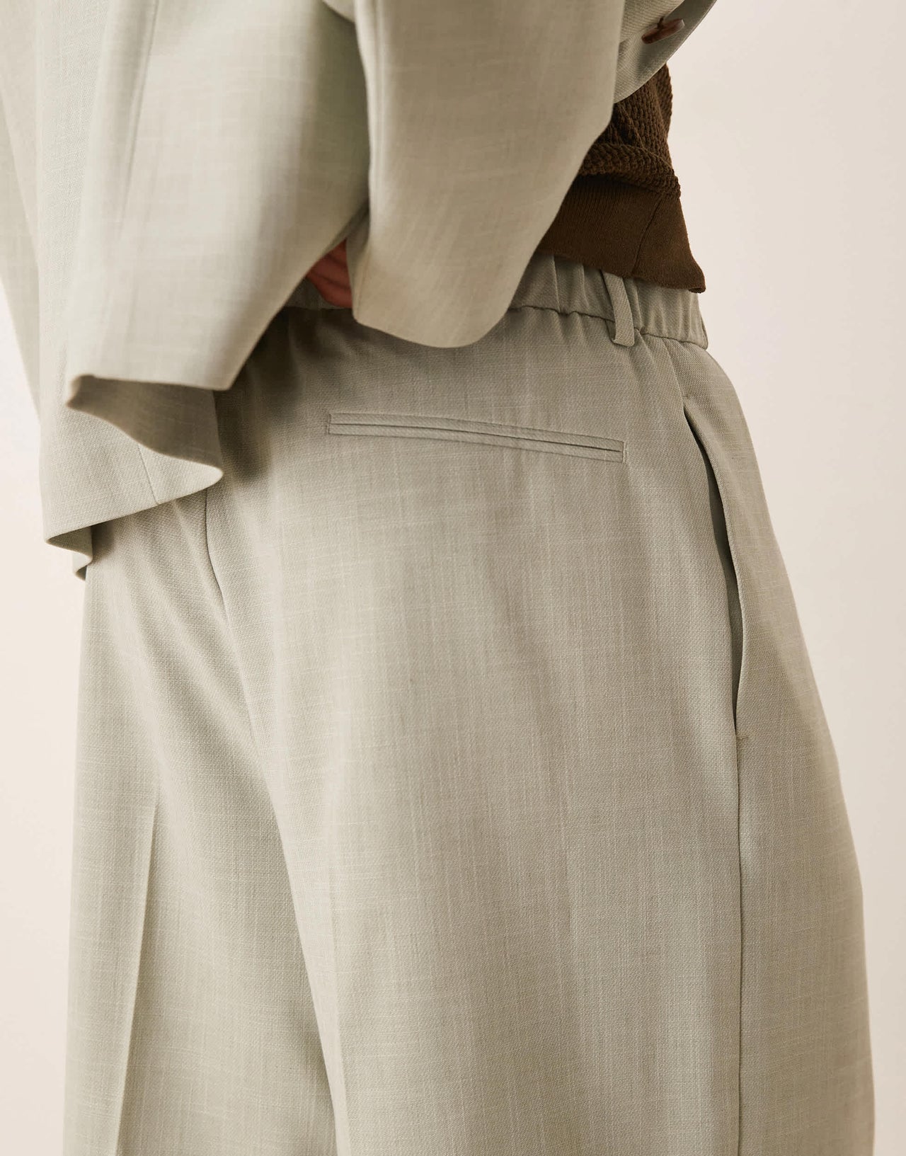 ASOS DESIGN linen look wide suit short in sage green