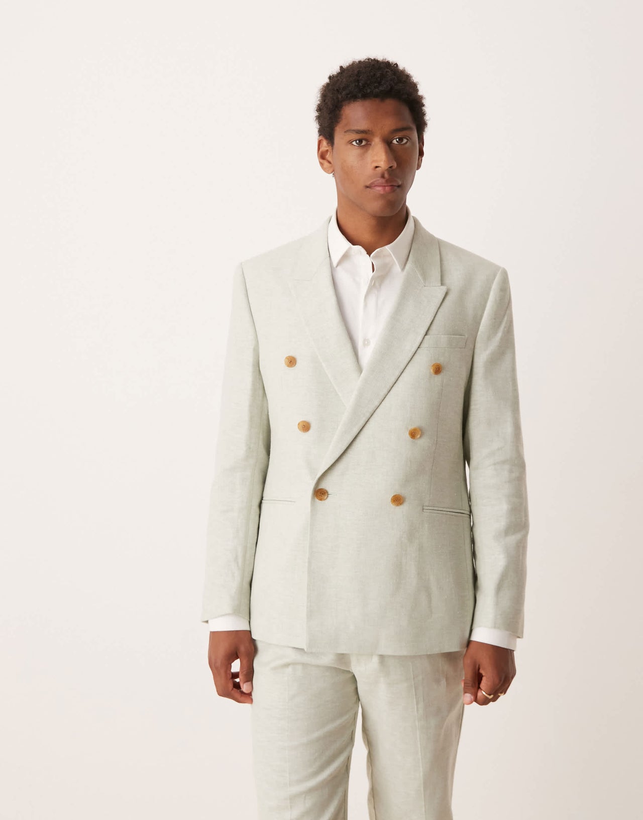 ASOS DESIGN double breasted linen blend regular suit jacket in mint green