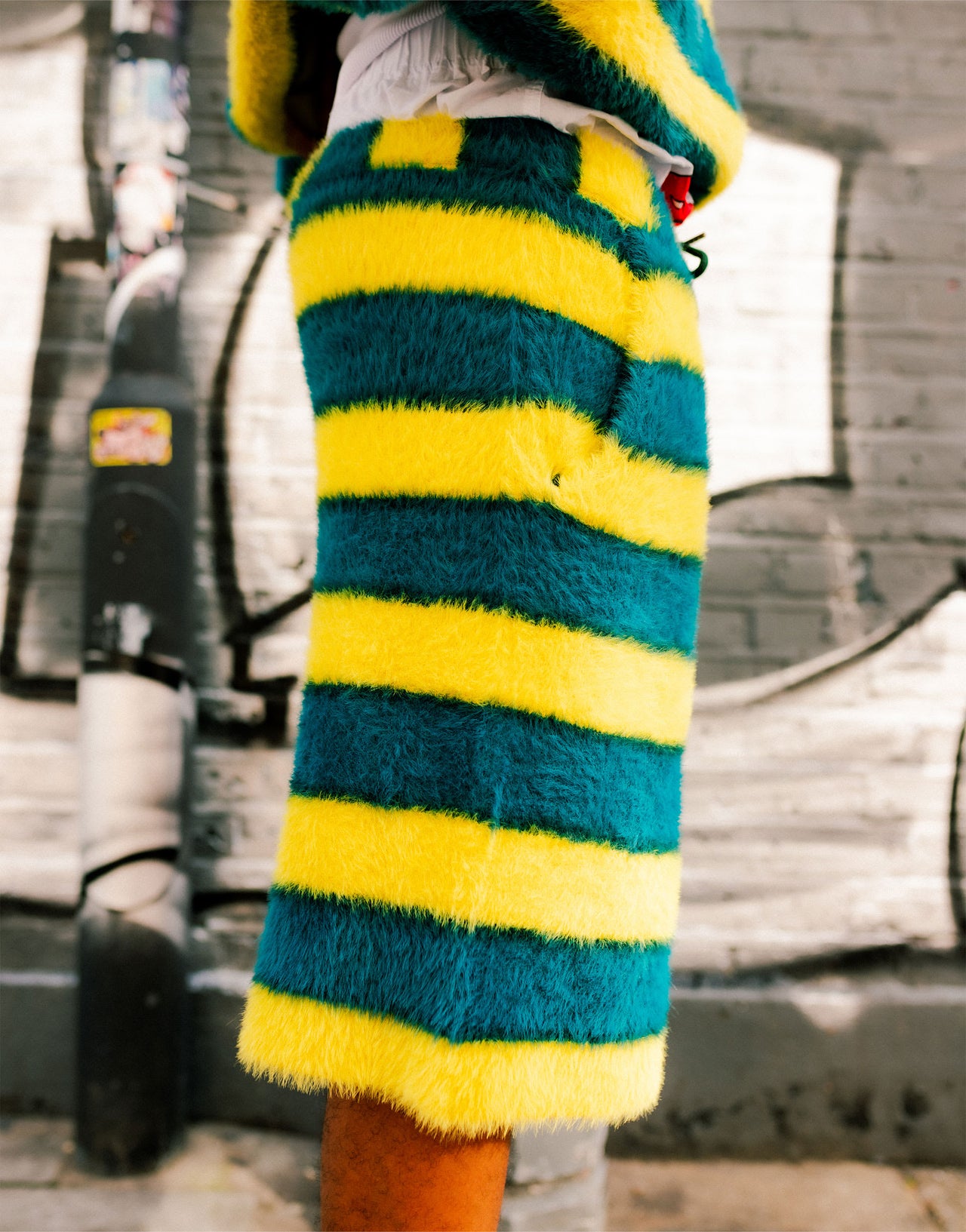 Labelrail x OliBrom fluffy longline shorts in yellow and green stripe co-ord